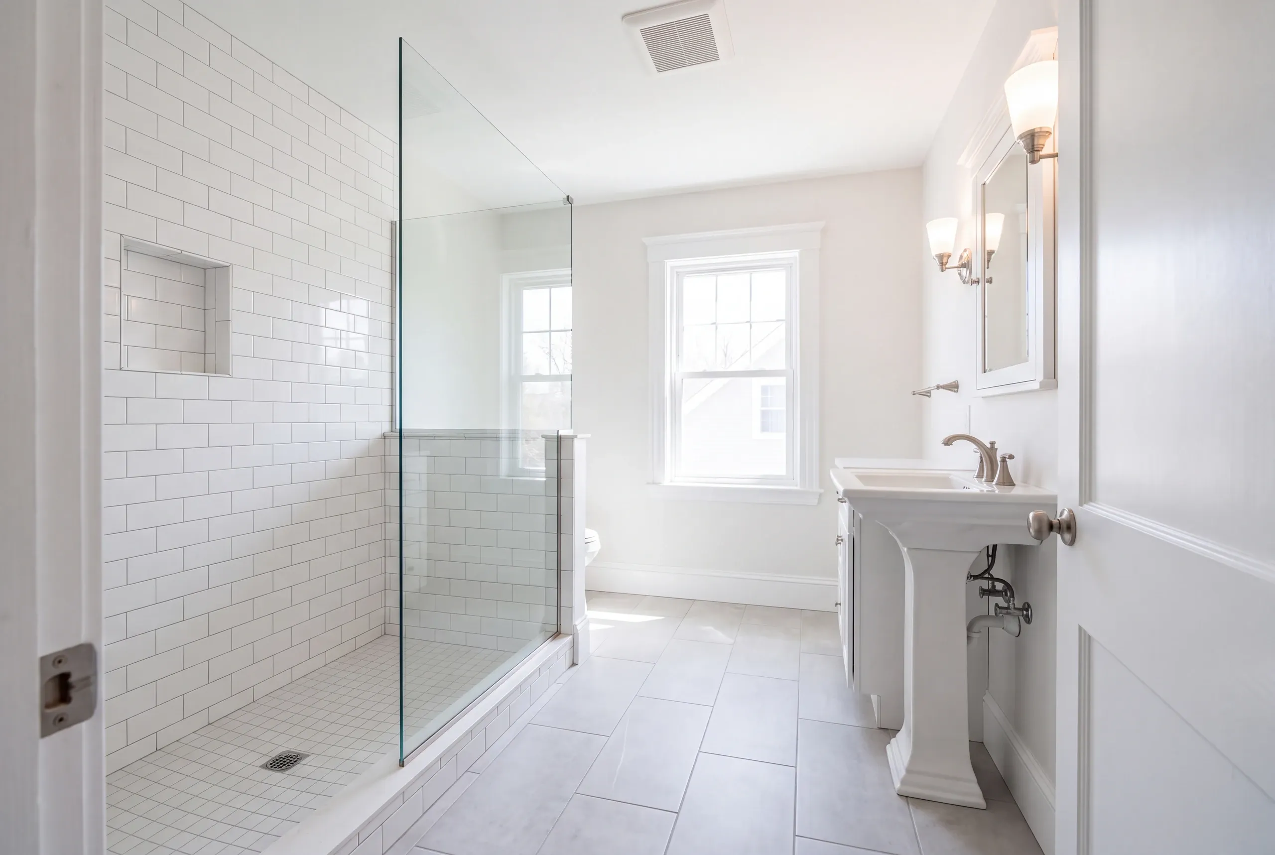 Auburn river-neighborhood bathroom opened to the joists