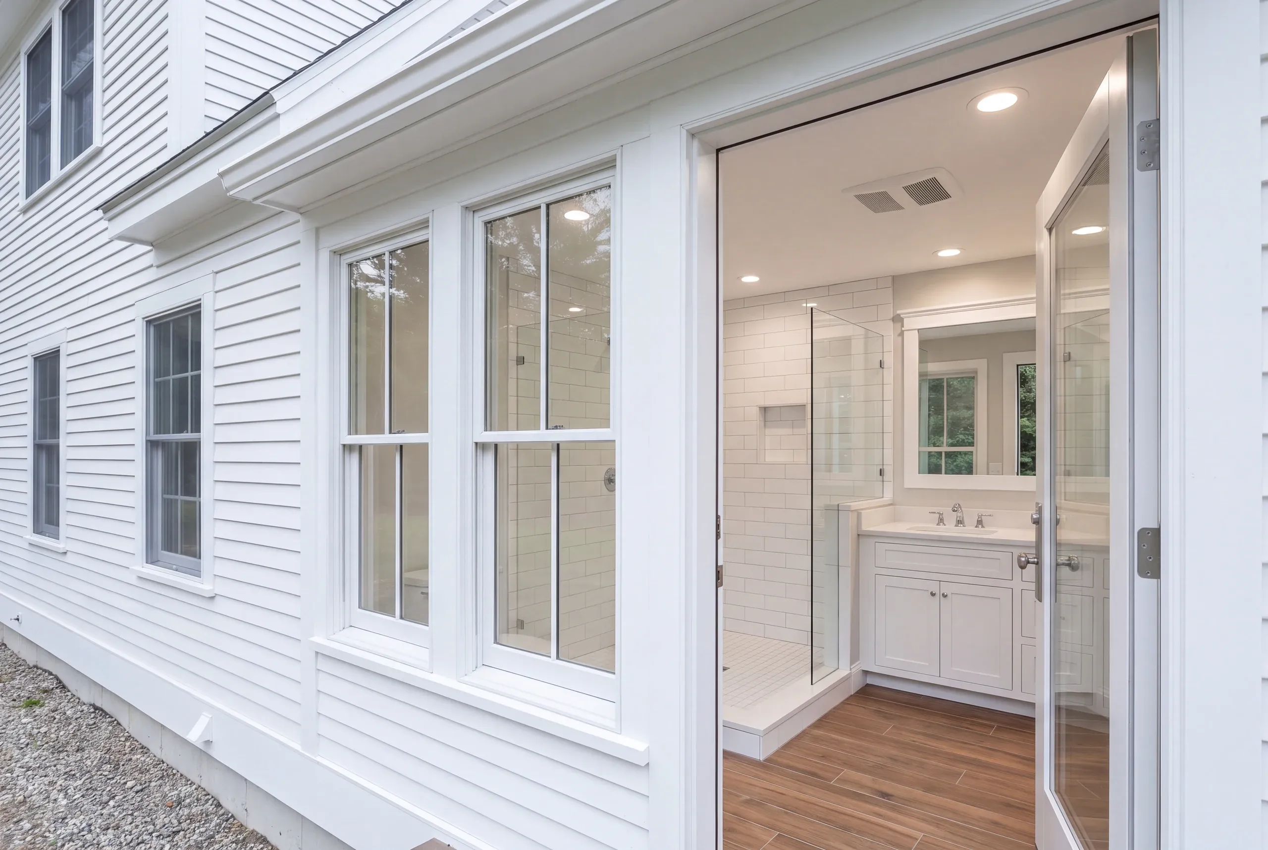Finished four-season bathroom with heated floor on the Belgrade Lakes chain