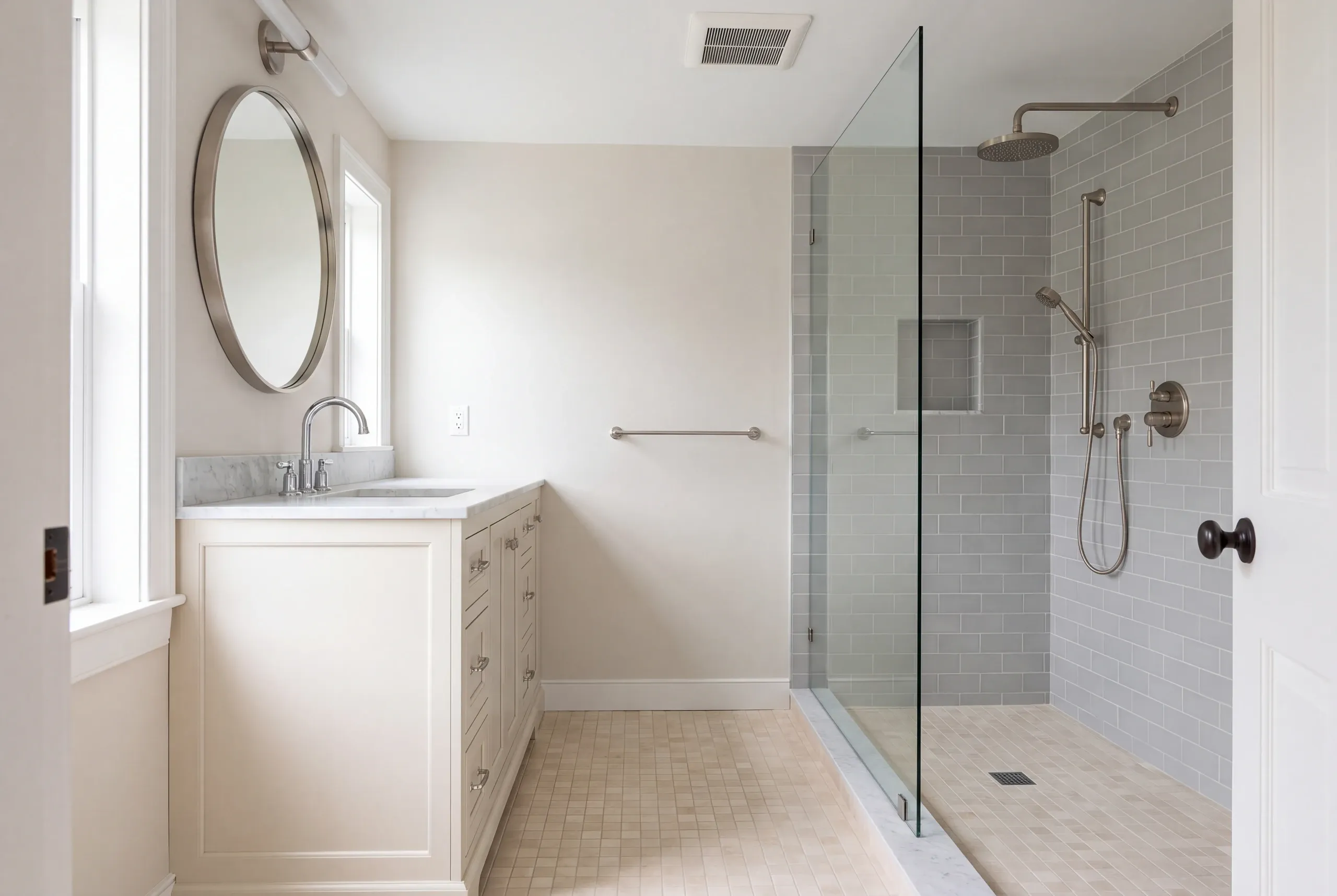 Bathroom remodeling Brunswick, ME project inside a Federal-era Maine Street home