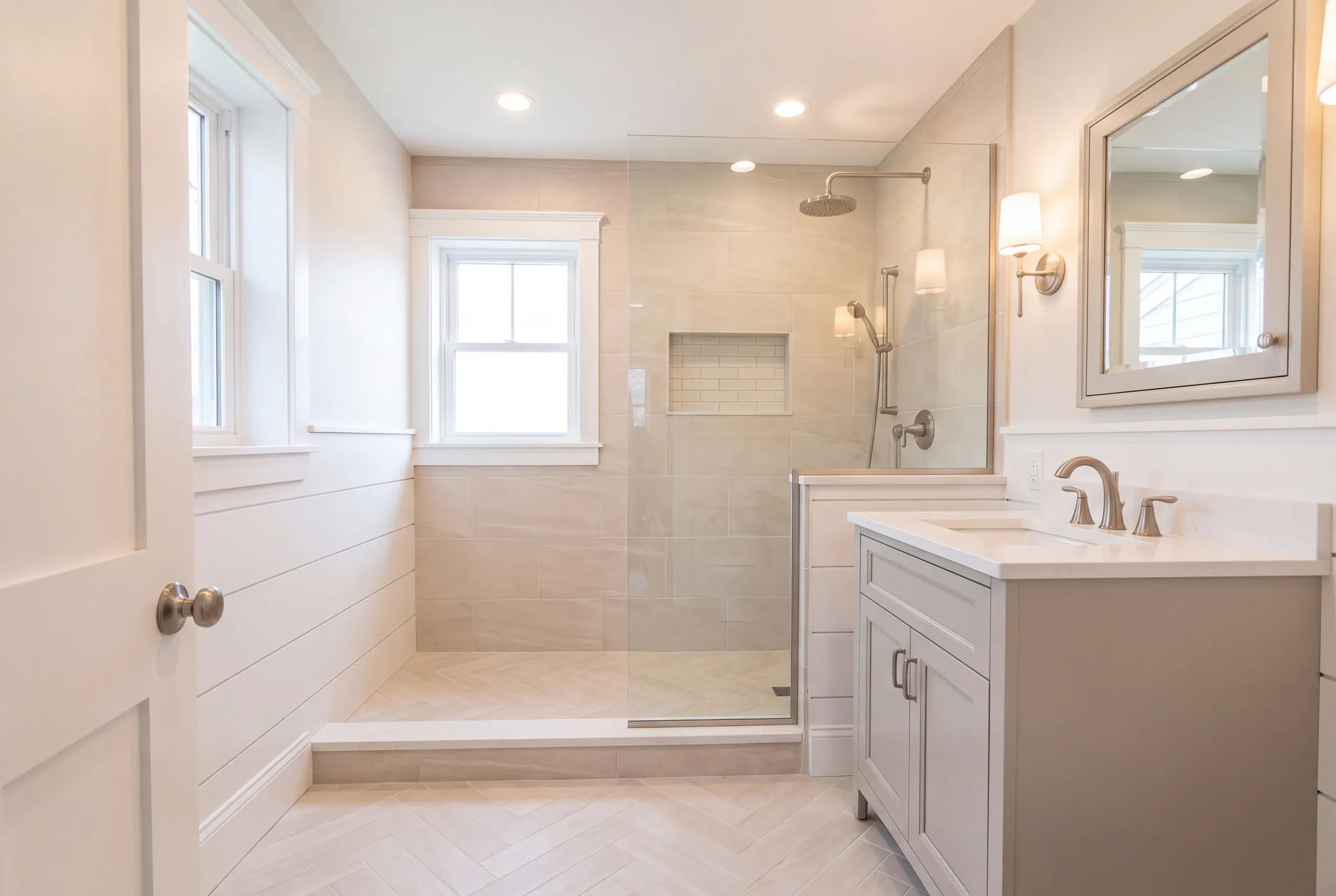Salt-rated fittings selected for a coastal Brunswick bathroom