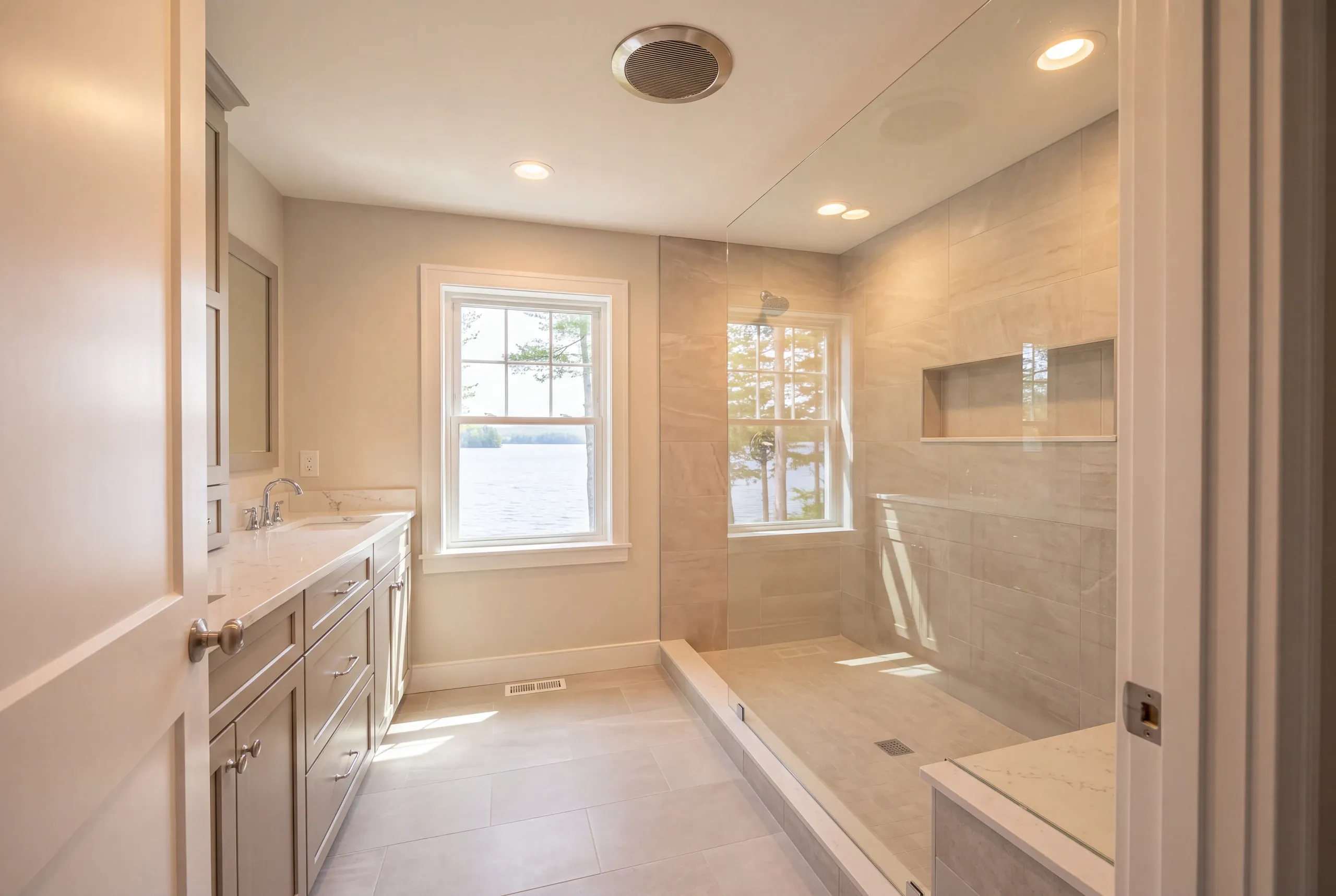 Bathroom remodeling China, ME project on a China Lake property with new tile