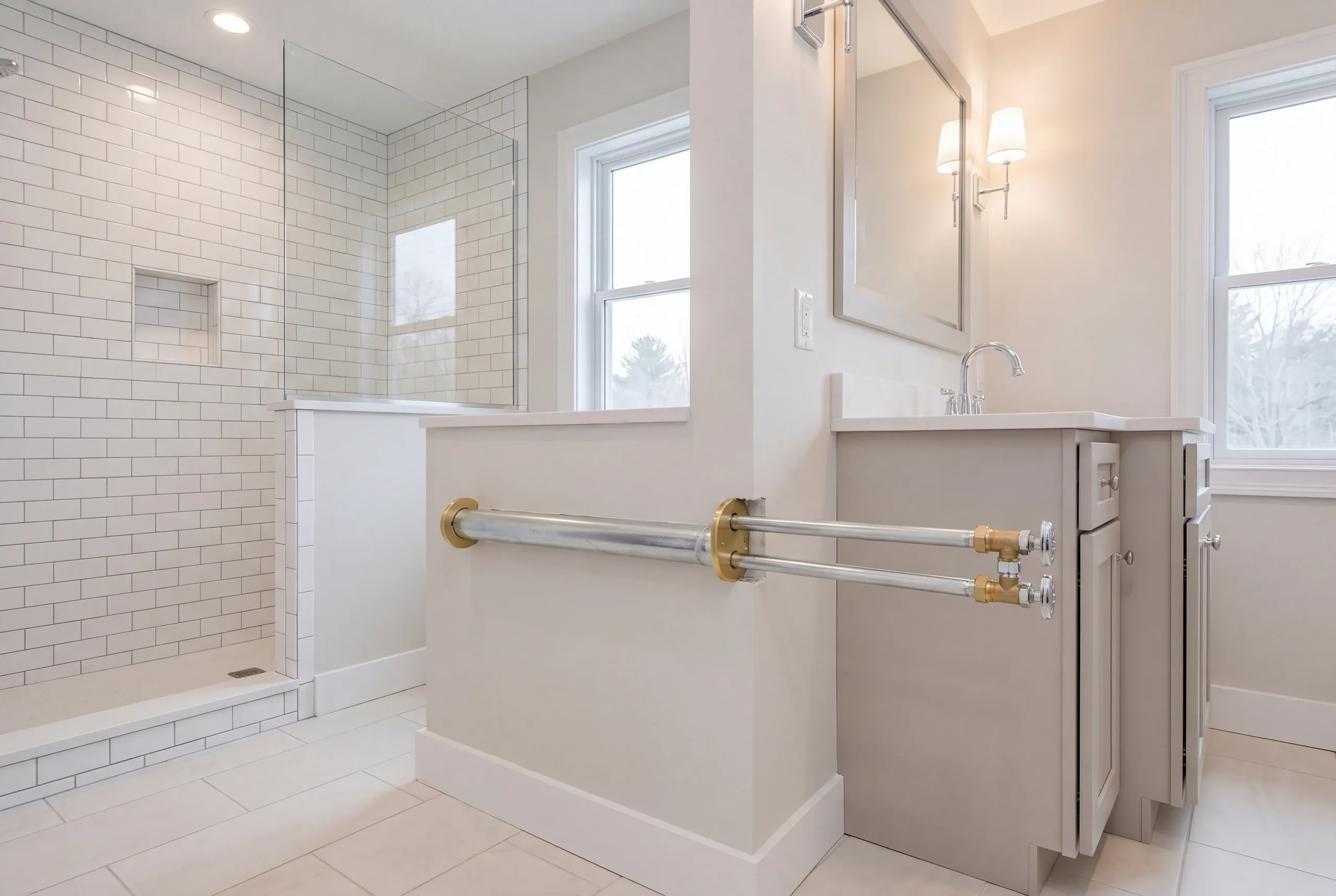 Galvanized supply line replaced during a Fairfield bathroom renovation