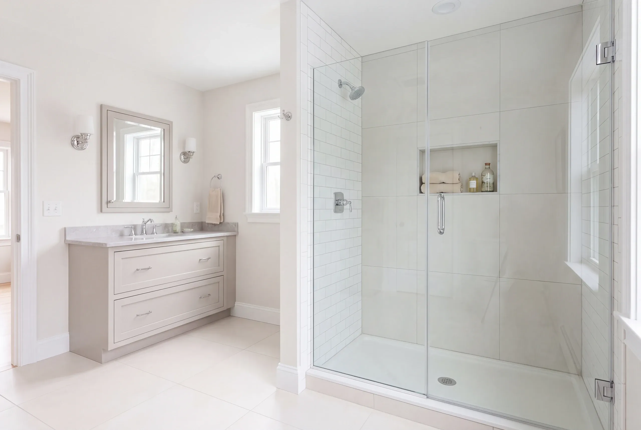 Finished bathroom with quartz top and semi-custom vanity in Fairfield