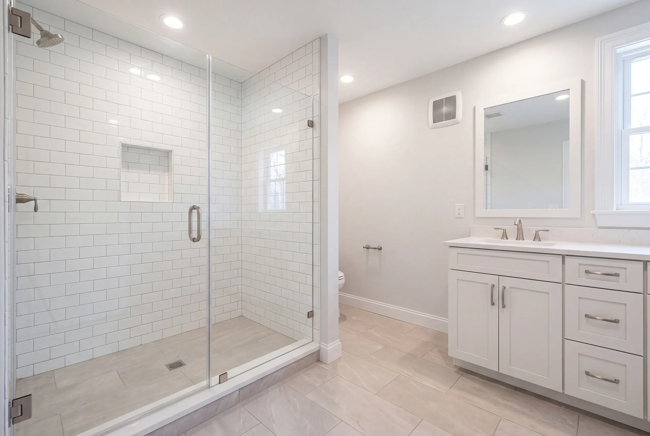 Bathroom remodeling Farmington, ME project with new tile in a village home