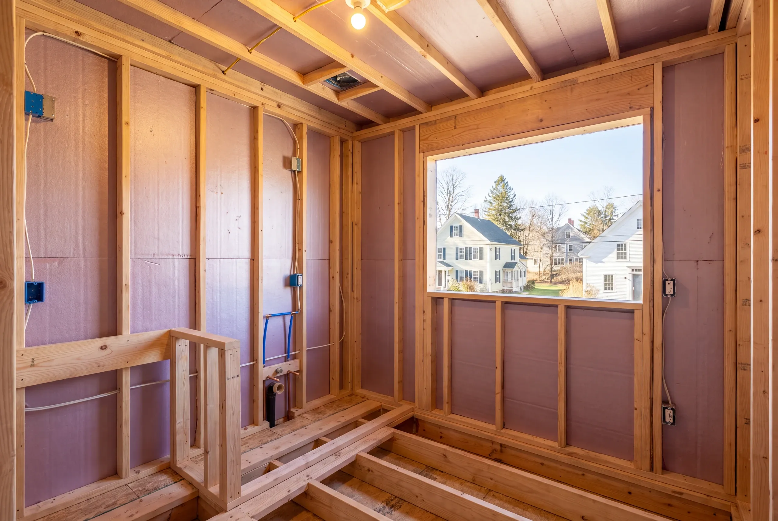 Insulated and air-sealed bathroom wall built for a Franklin County winter