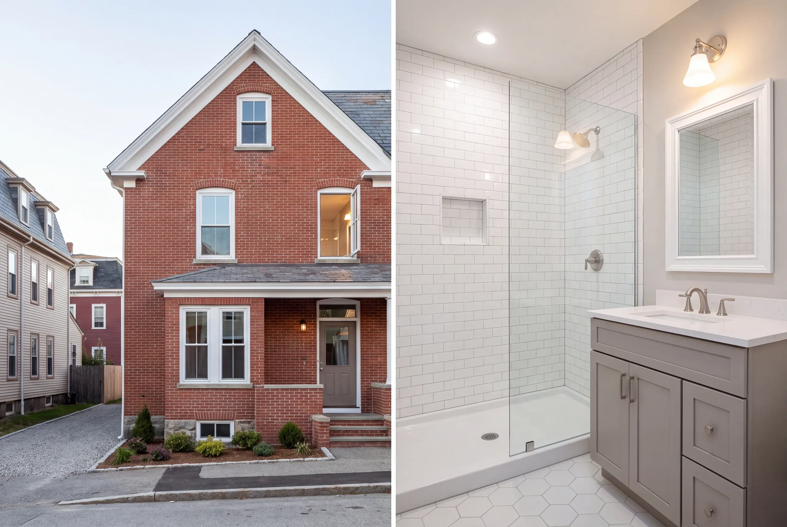 Upper-floor Lewiston bathroom stripped to studs near Bates College