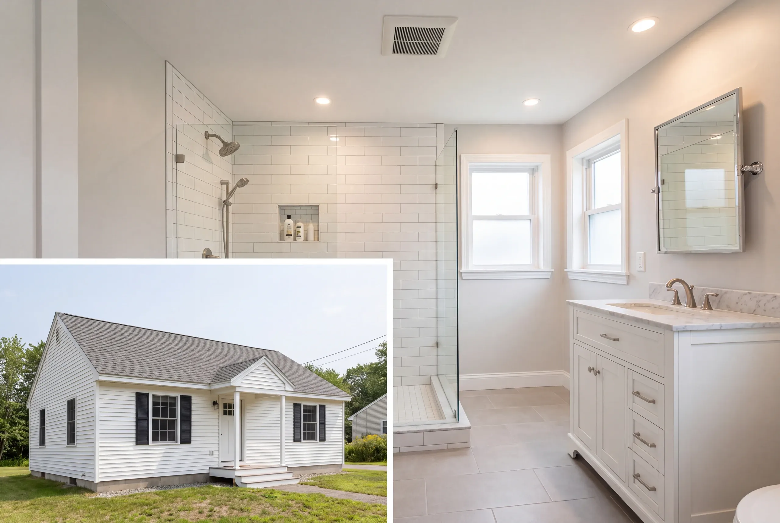 Bathroom remodeling Oakland, ME project converting a seasonal camp bath for year-round use