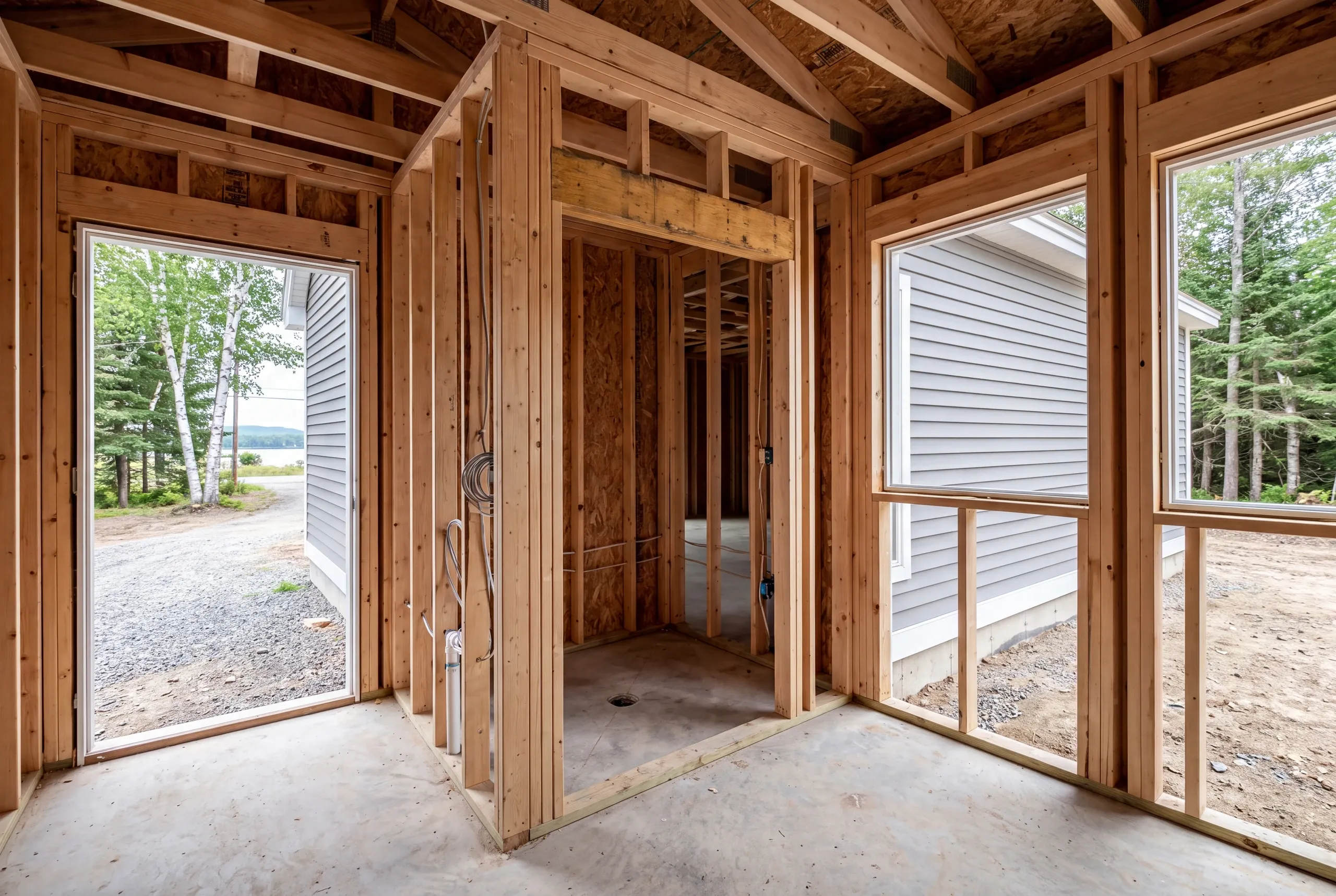 Messalonskee Lake property bathroom stripped back to framing in Oakland