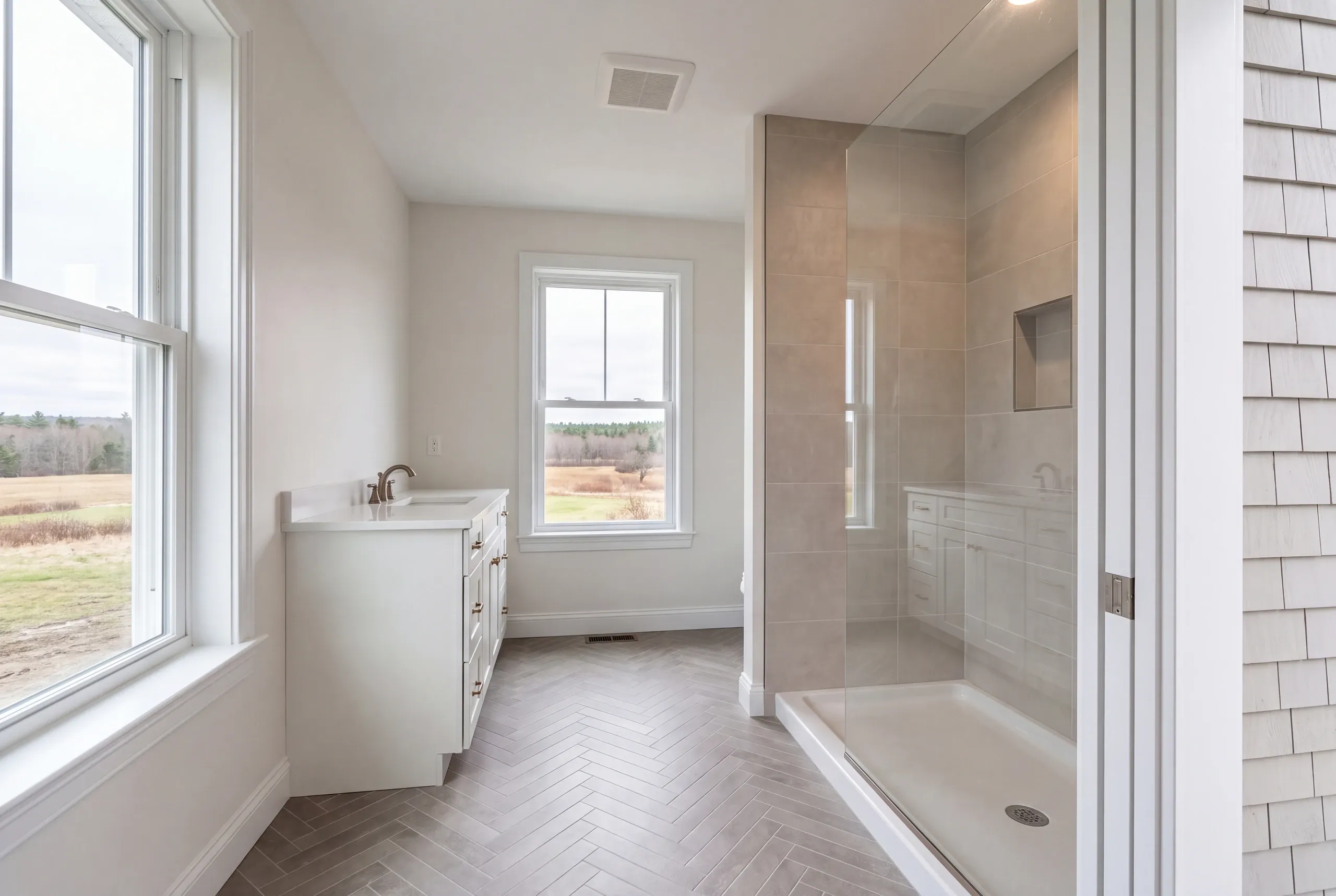 Palermo farmhouse bathroom opened to the joists near Branch Mills