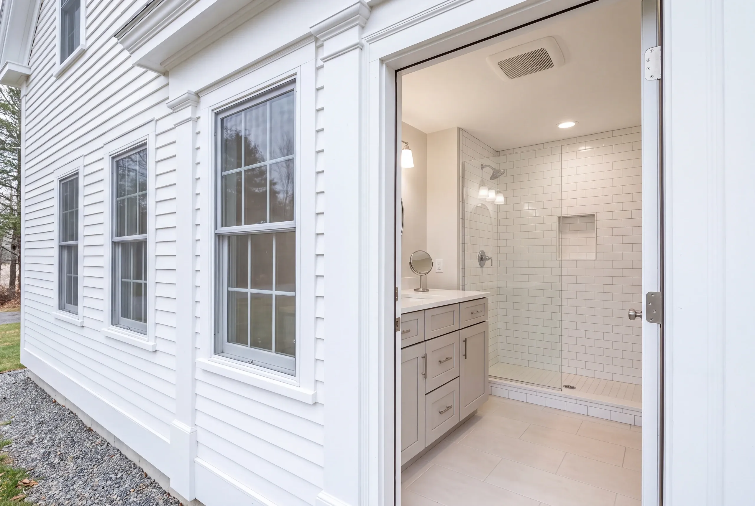 Bathroom remodeling Sidney, ME project with a new tiled shower in a rural home