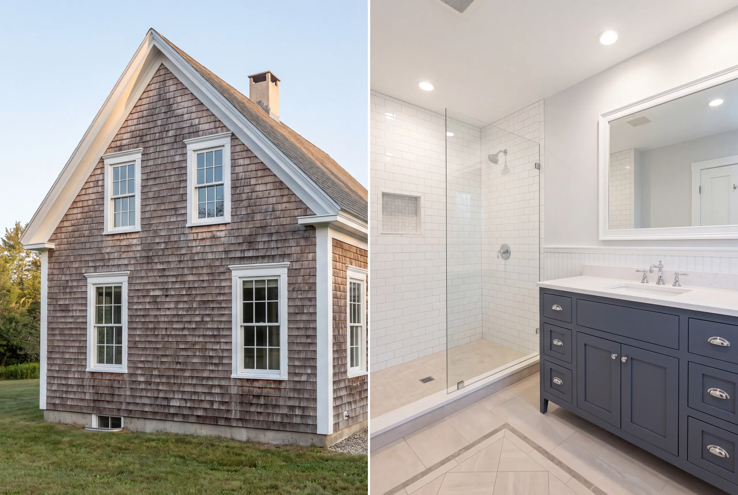 Finished bathroom with heated tile floor in a Sidney farmhouse
