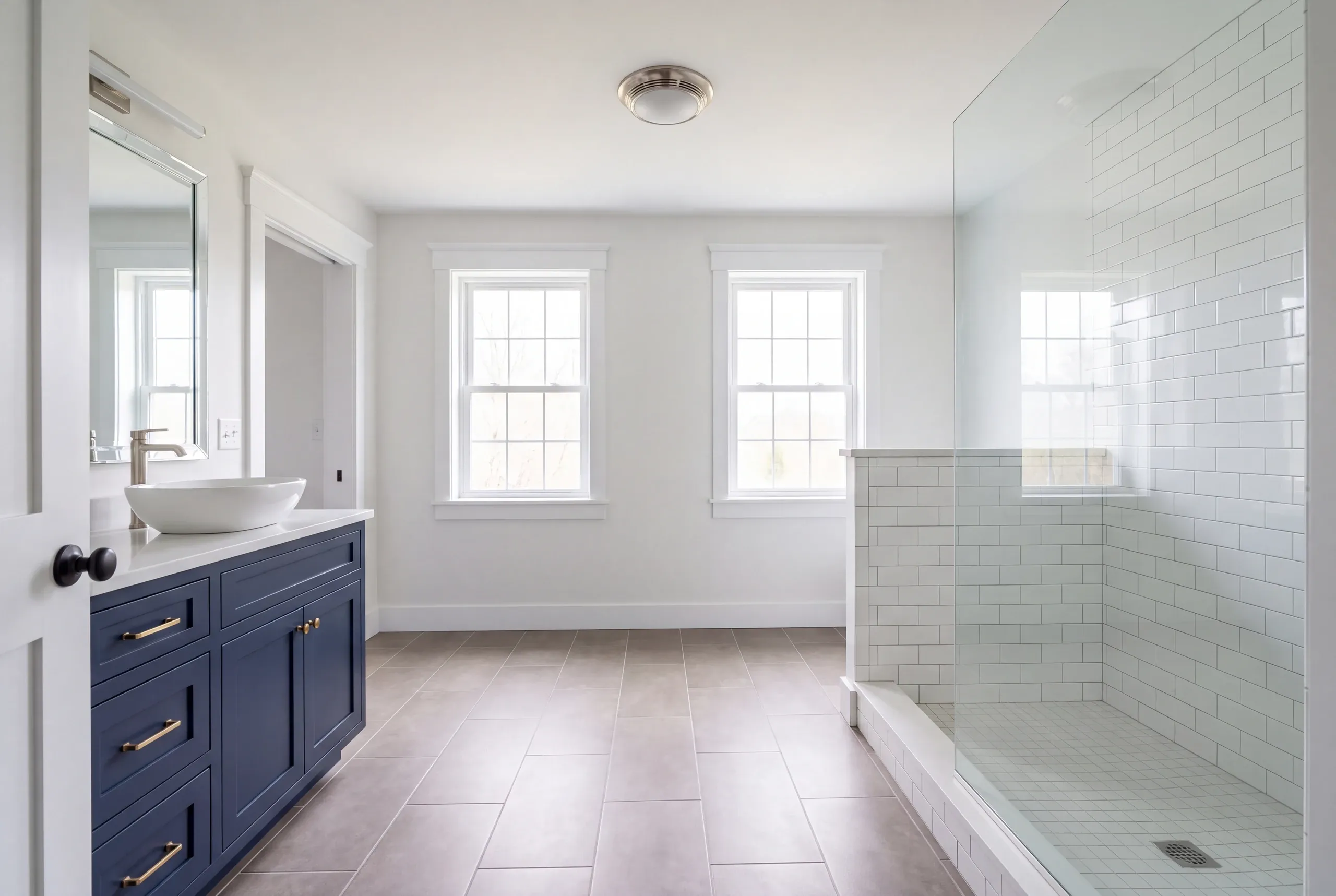Bathroom remodeling Vassalboro, ME project with new tile in a rural farmhouse