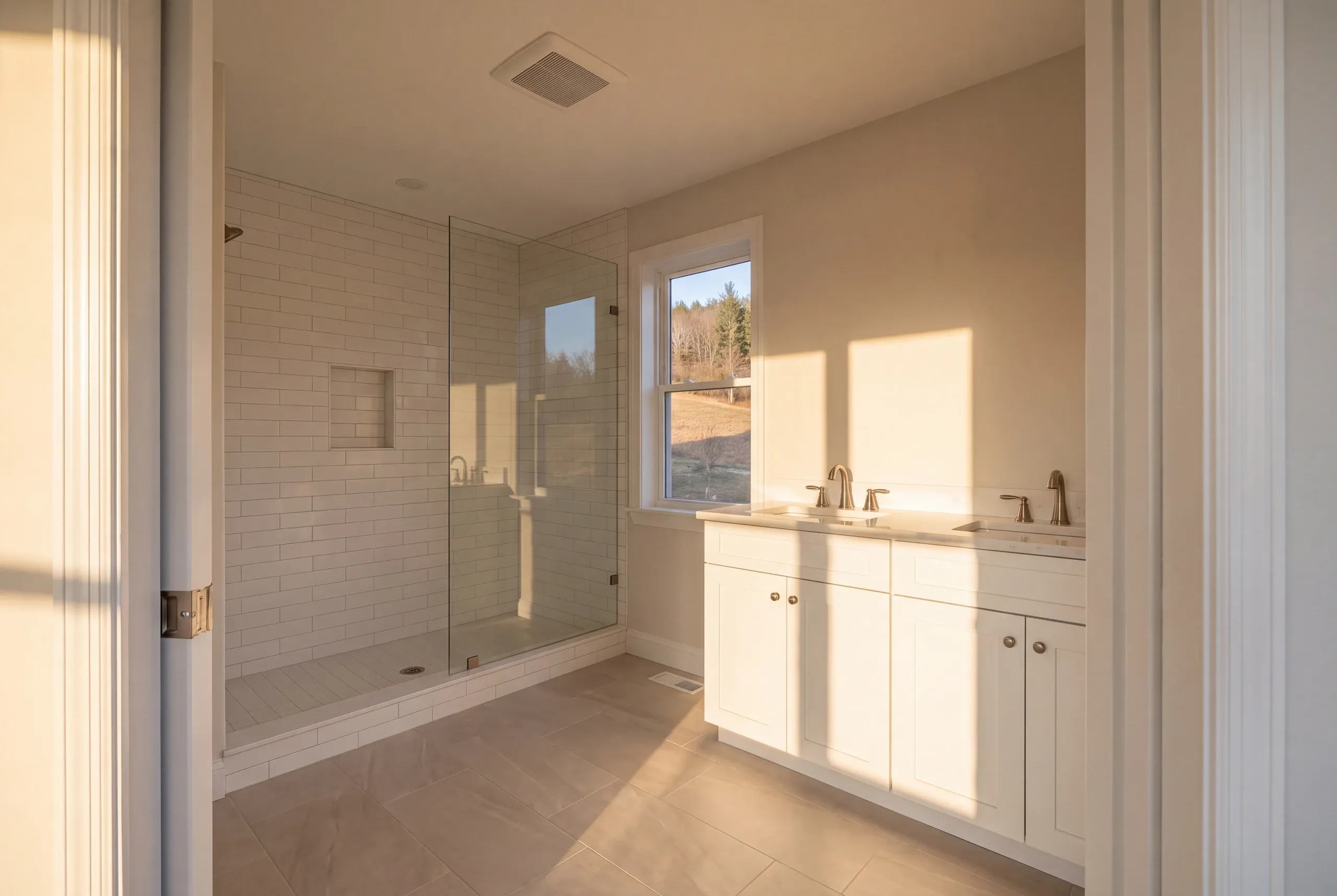 Bathroom remodeling Vienna, ME project with new tile in a rural hillside house