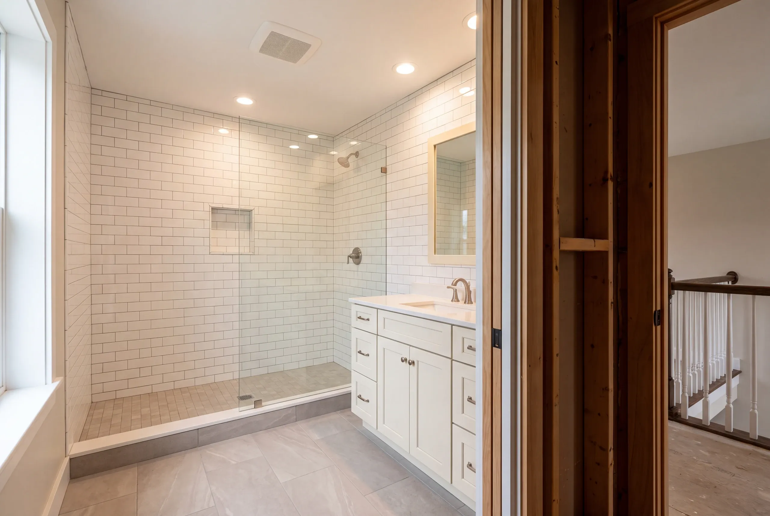 Vienna farmhouse bathroom stripped to the studs and joists