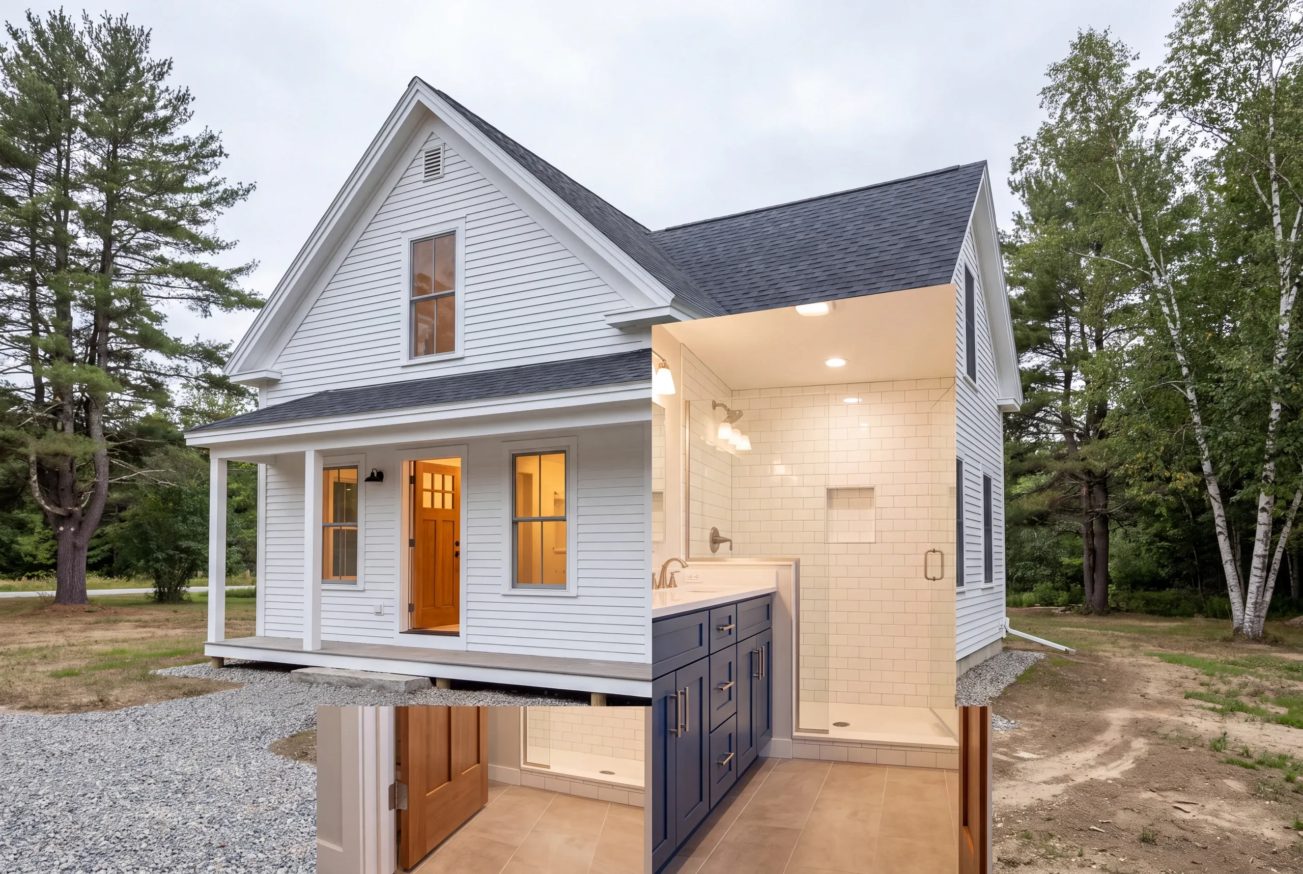 Bathroom remodeling Windsor, ME project in a rural farmhouse with new tile and vanity