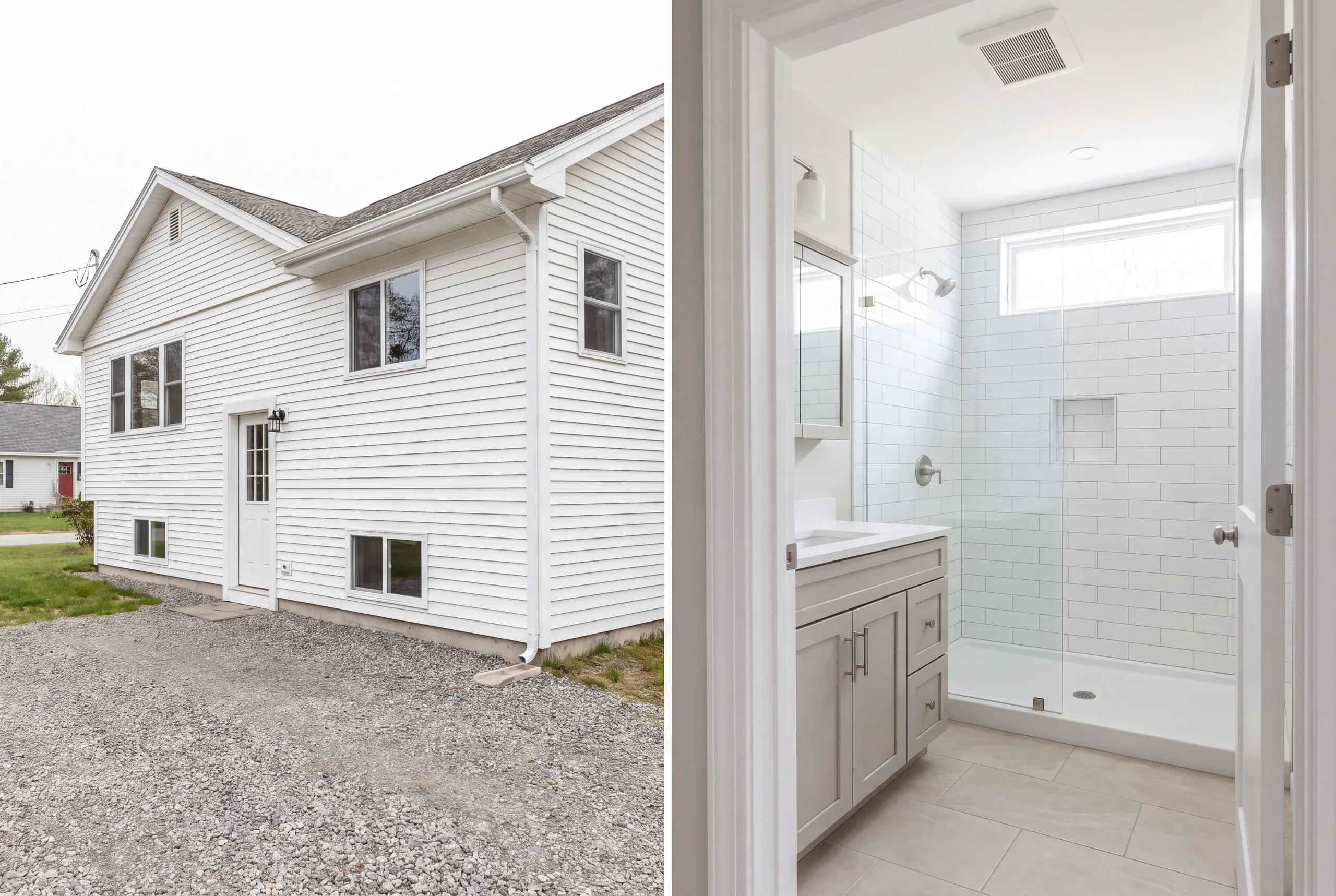 Bathroom remodeling Winslow, ME project adding a second full bath to a split-level home