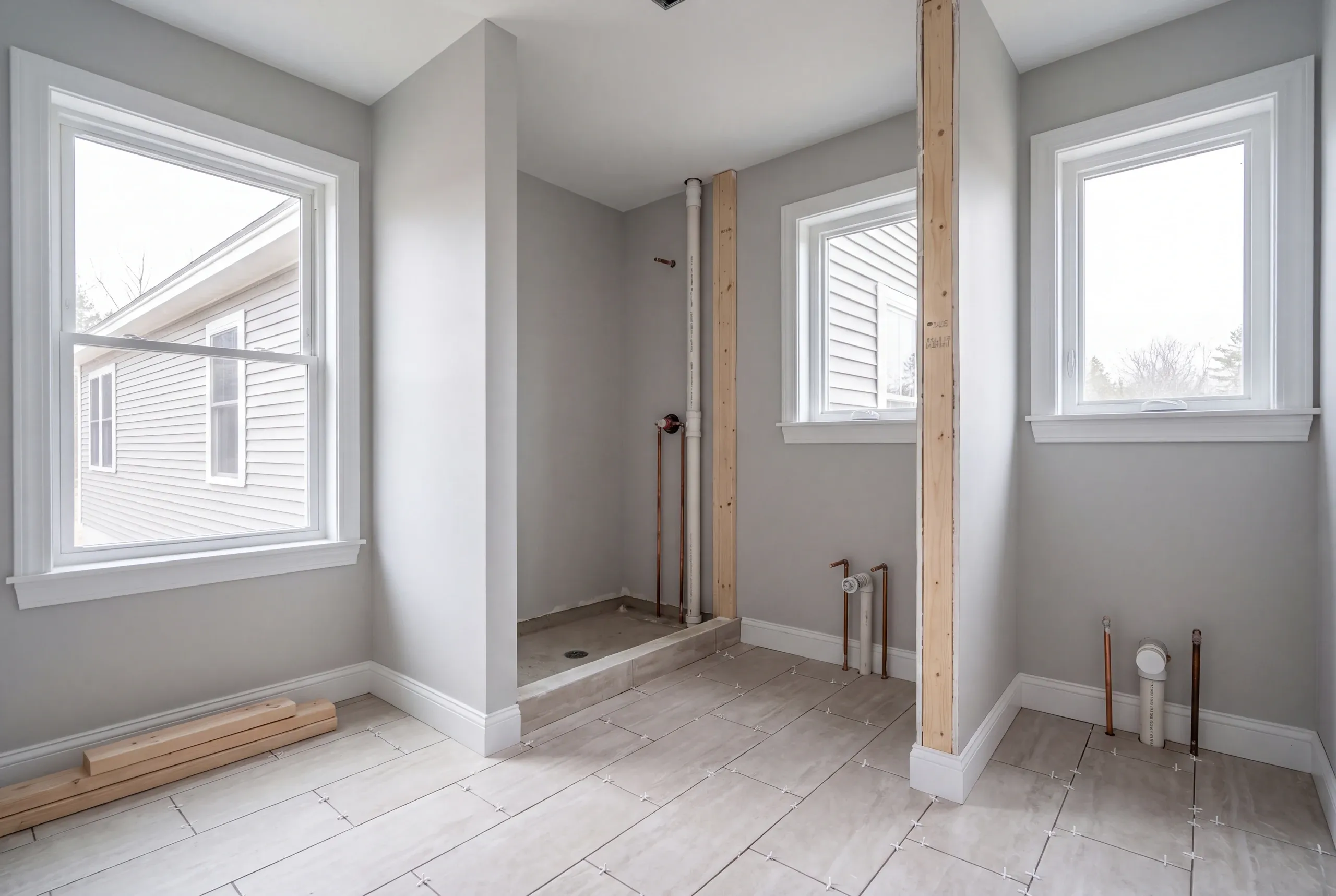 New drain and vent routed through Winslow split-level framing
