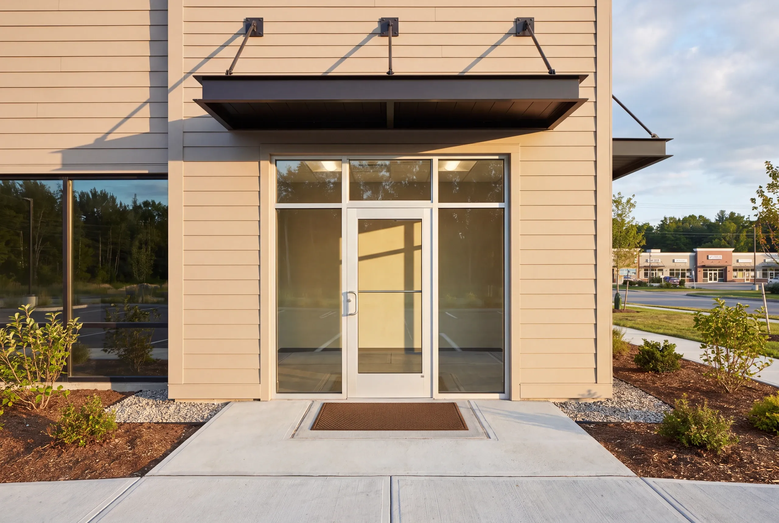 Finished customer entry and storefront of an Augusta commercial building