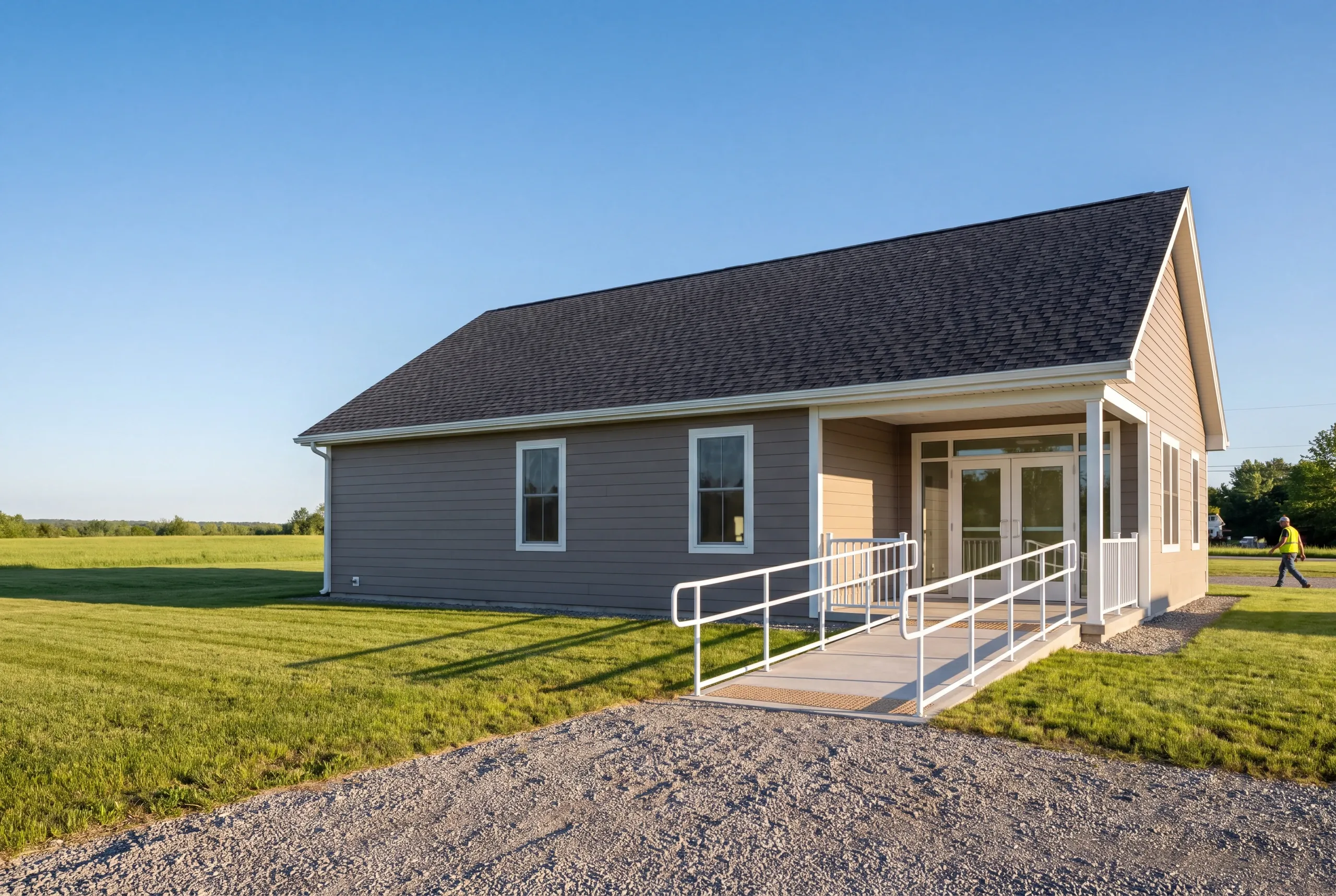 Finished light commercial building in Central Maine, wide view