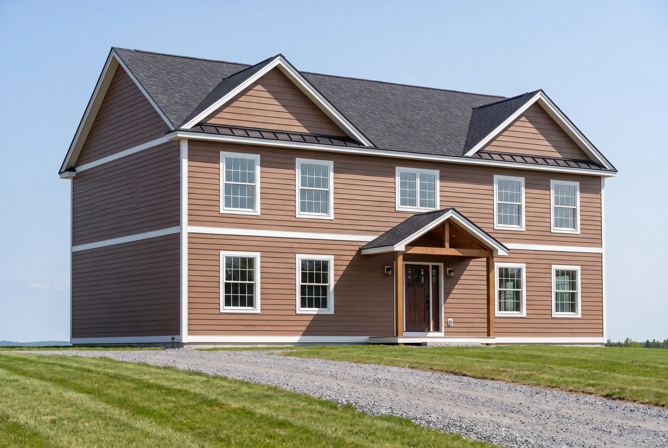 Finished custom home in Auburn, Maine, wide view