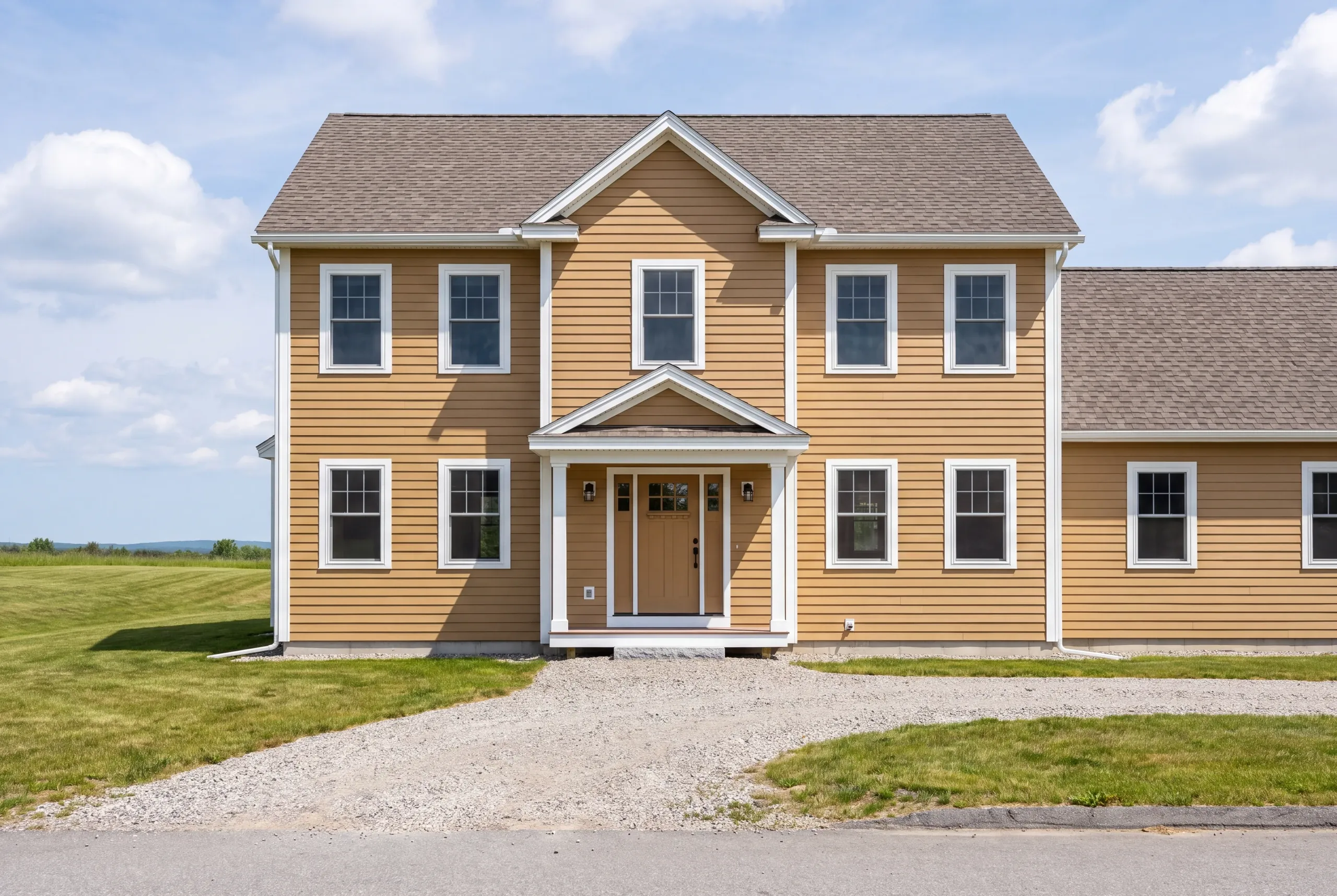Finished custom home in Brunswick, Maine, wide view