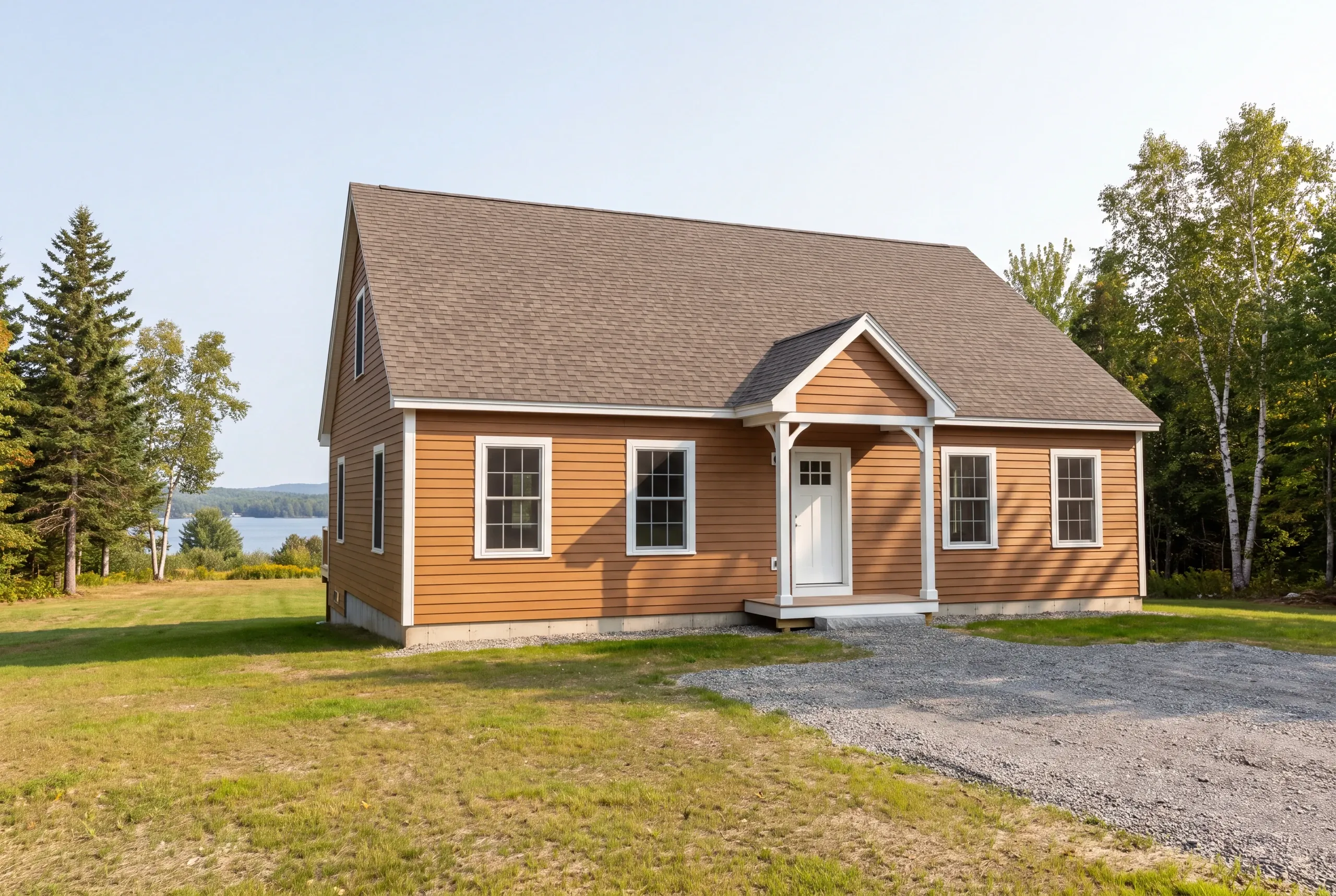 Finished custom home in China, Maine, wide view