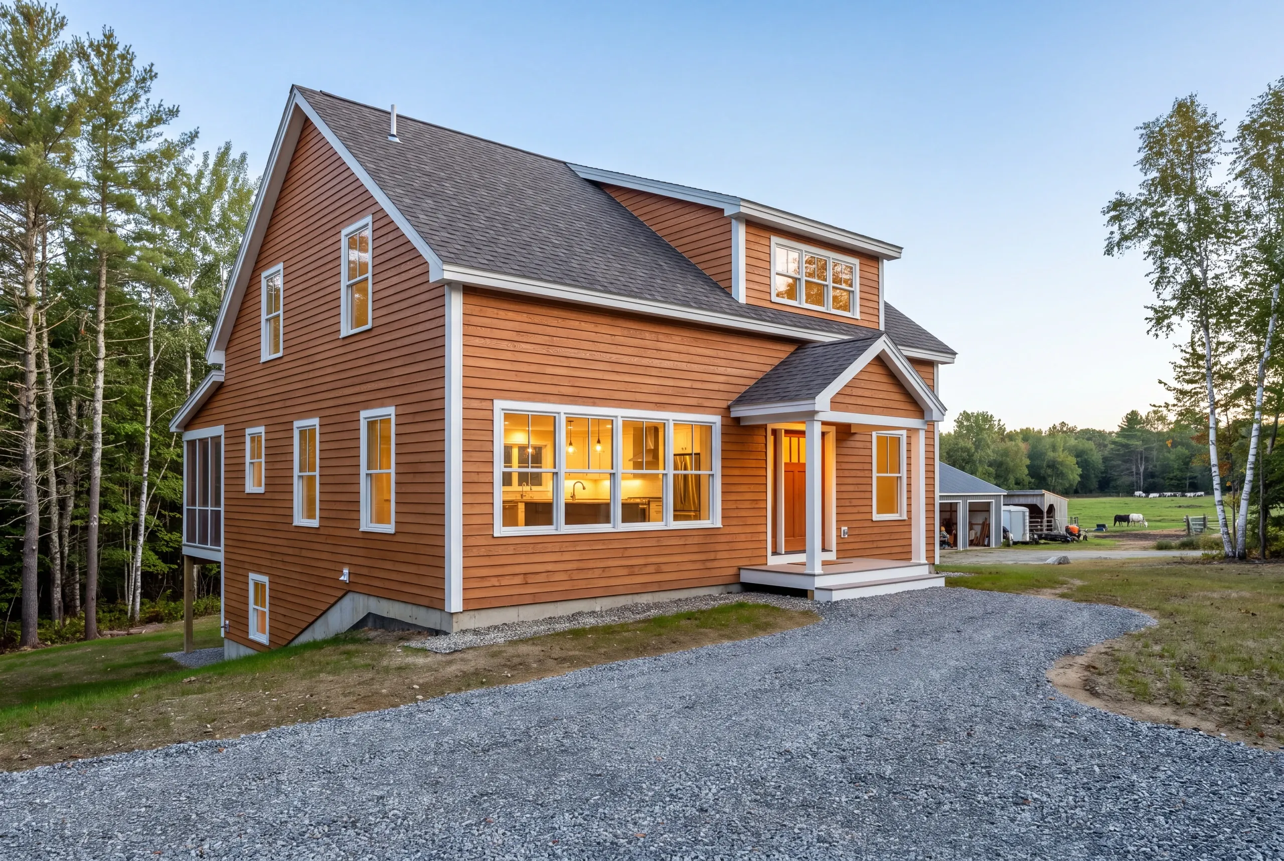 Large mudroom and open kitchen in a newly built Clinton farmhouse
