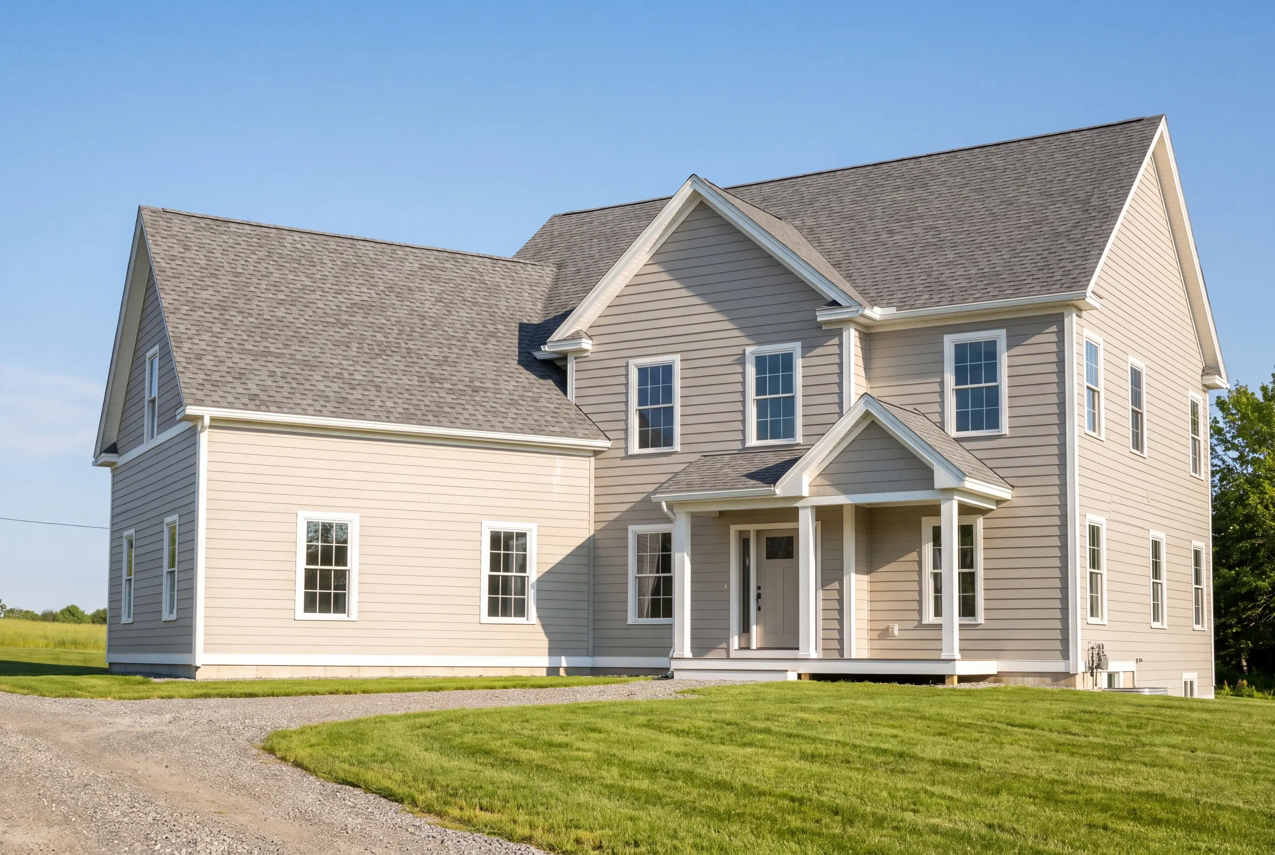 Finished custom home in Clinton, Maine, wide view