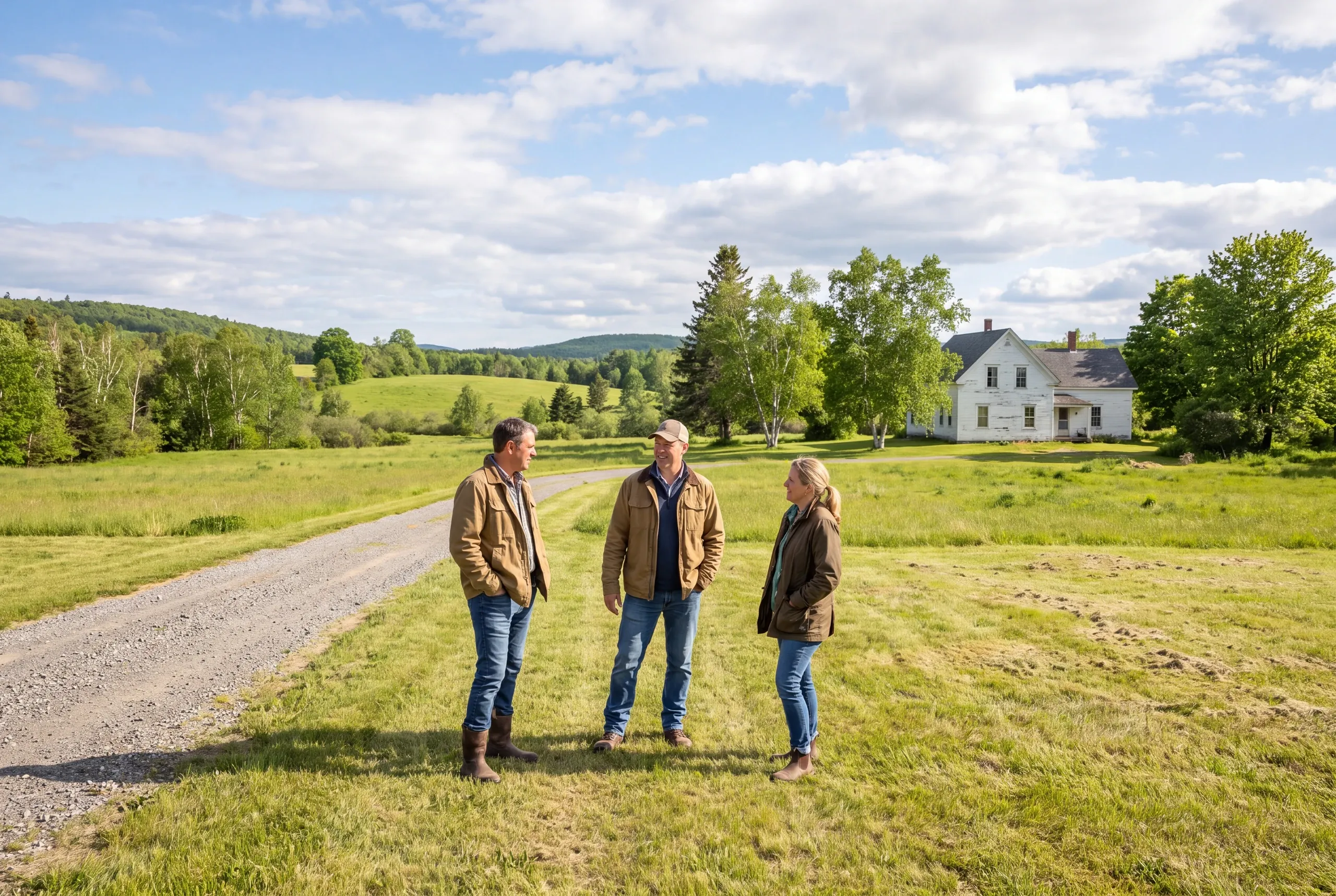 Builder and homeowners walking a farm parcel outside Fairfield before design begins