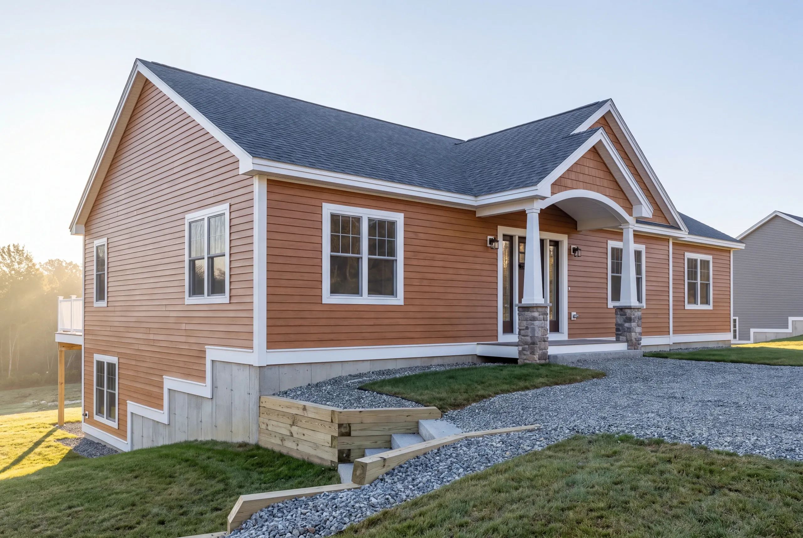 Stepped footings on a sloped building site outside Gardiner, Maine