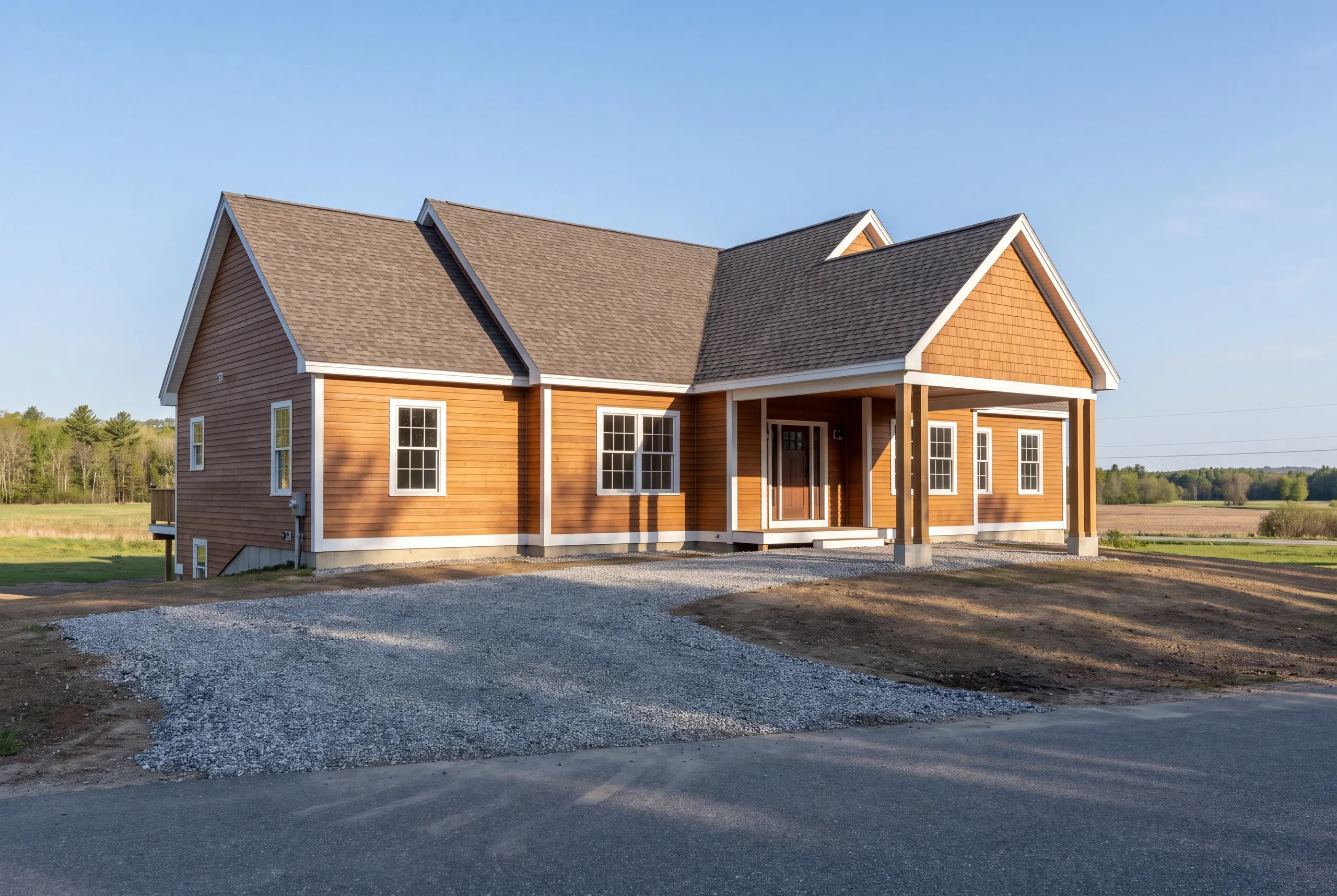 Septic field and foundation staked out on a Greene, Maine building lot