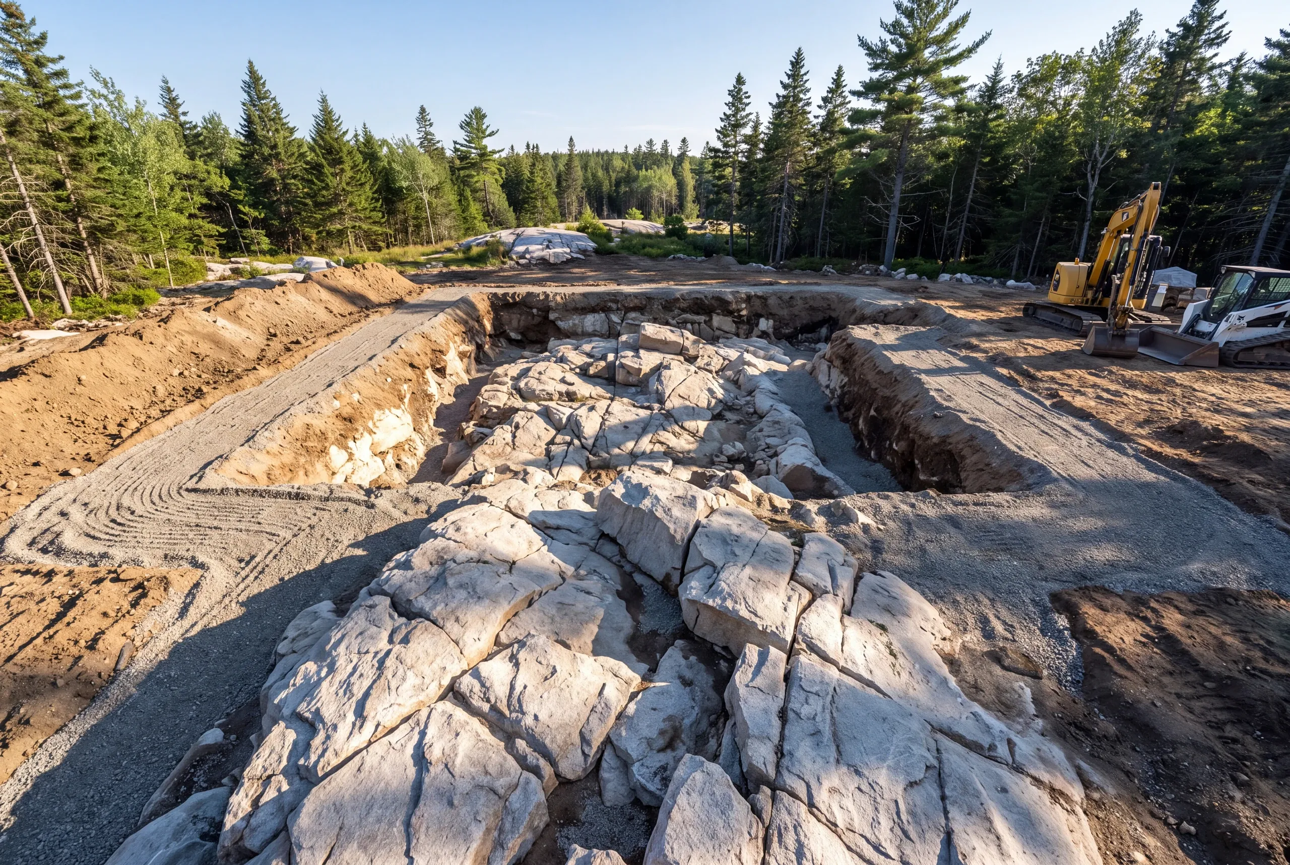 Ledge exposed during excavation on a Maine house site