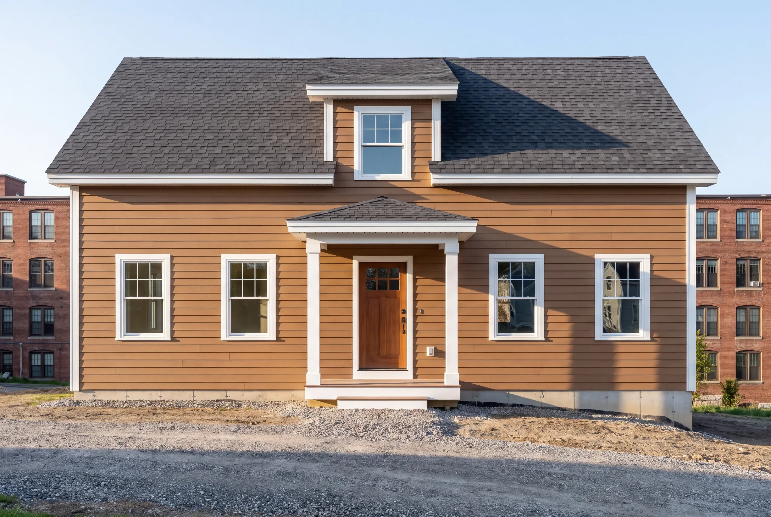 Foundation work on a tight urban building lot in Lewiston, Maine