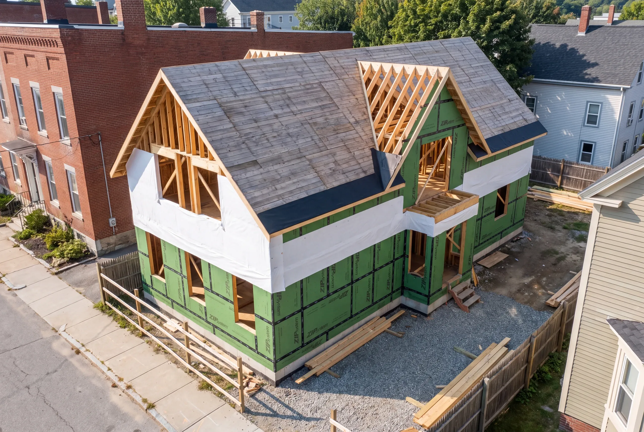 Builder reviewing staging and street access before a Lewiston build begins