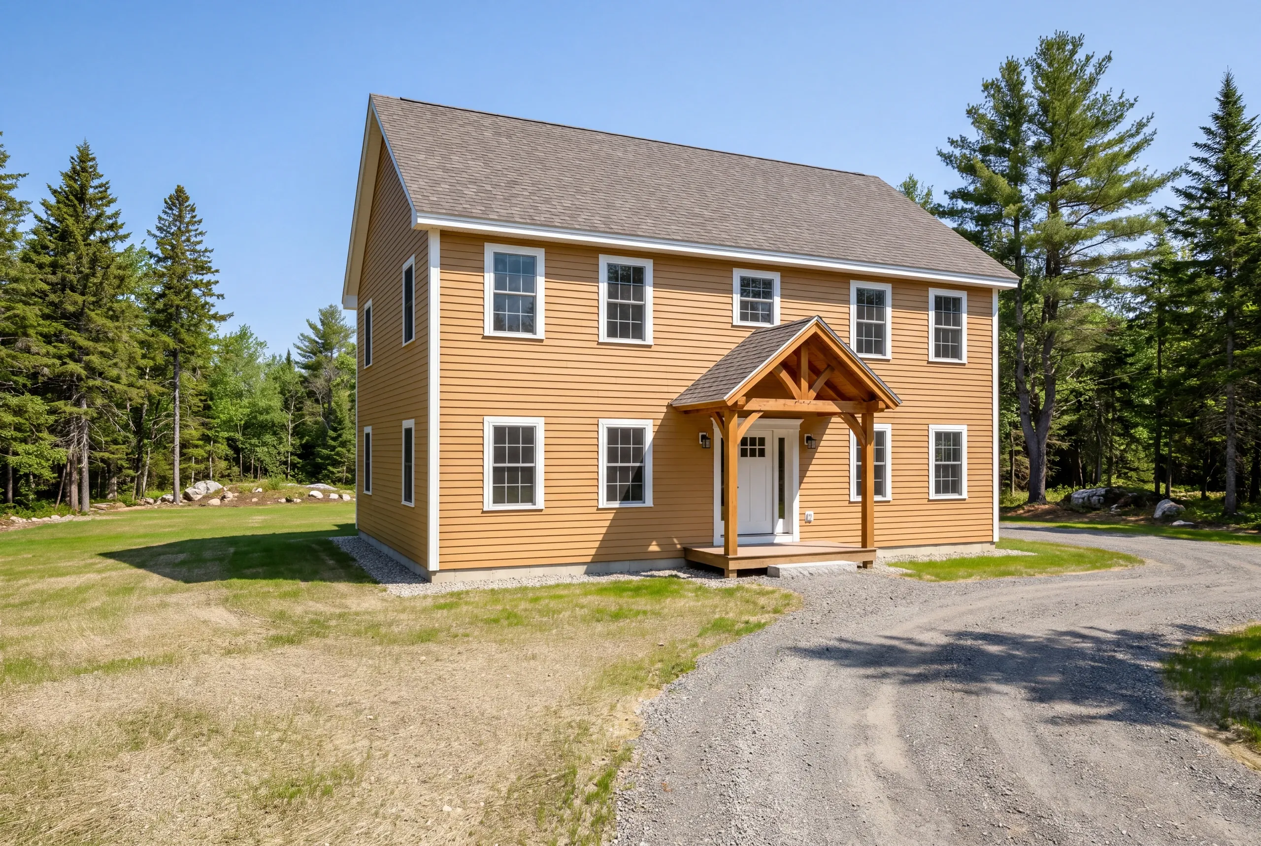 Finished custom home in Mt Vernon, Maine, wide view