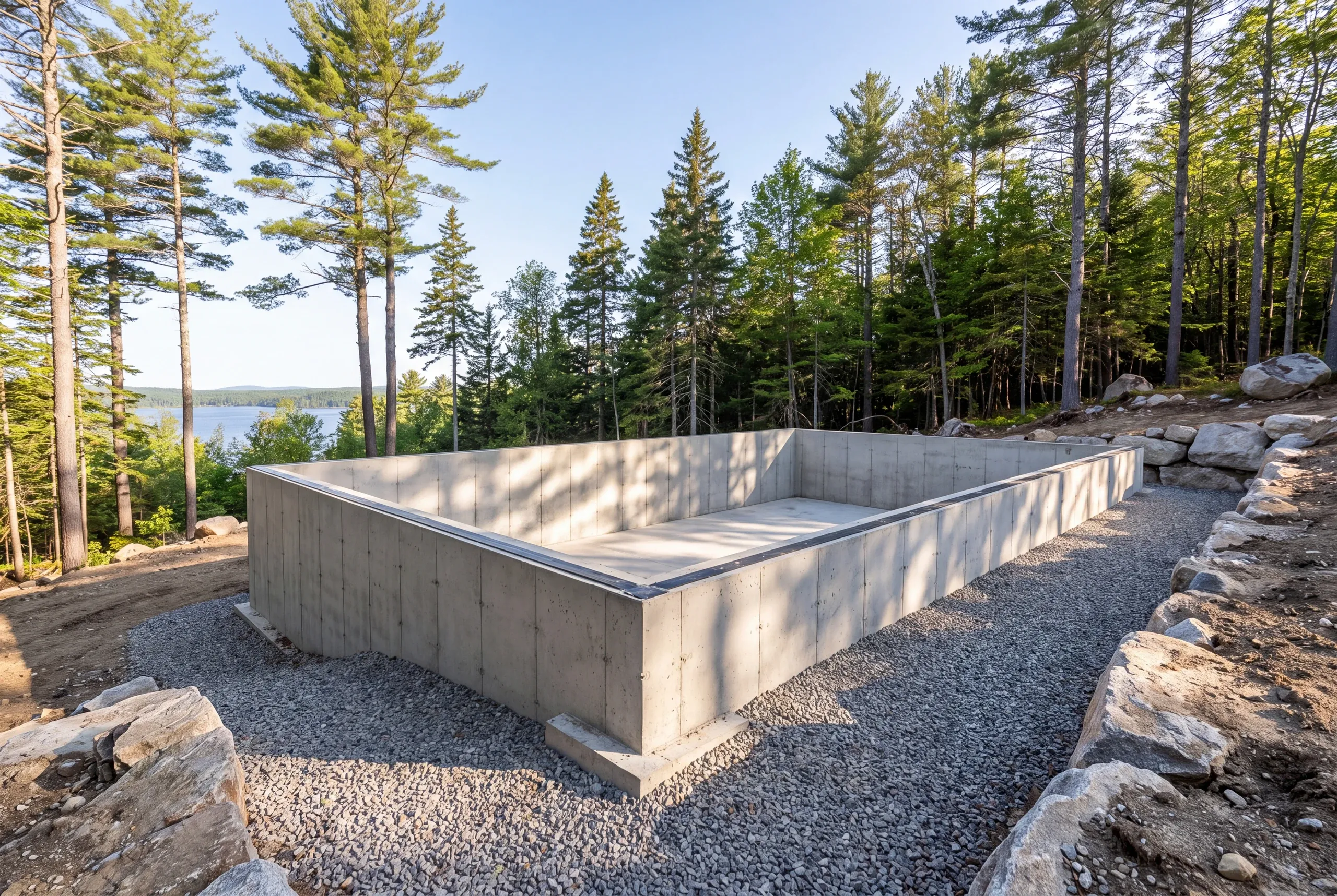 Full frost-depth foundation replacing seasonal piers on an Oakland shoreline lot