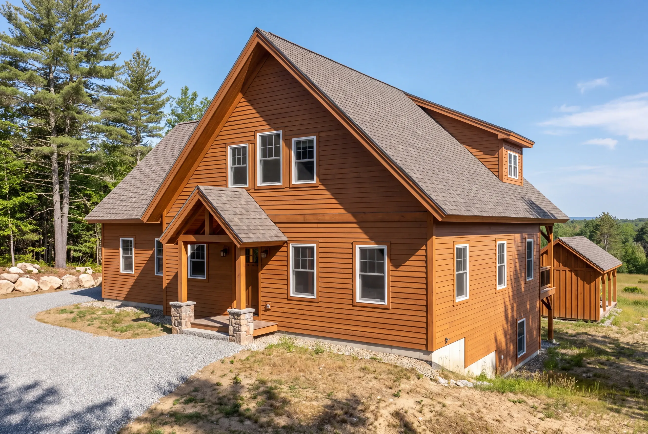 Finished new home with metal roof and covered woodshed on Palermo acreage
