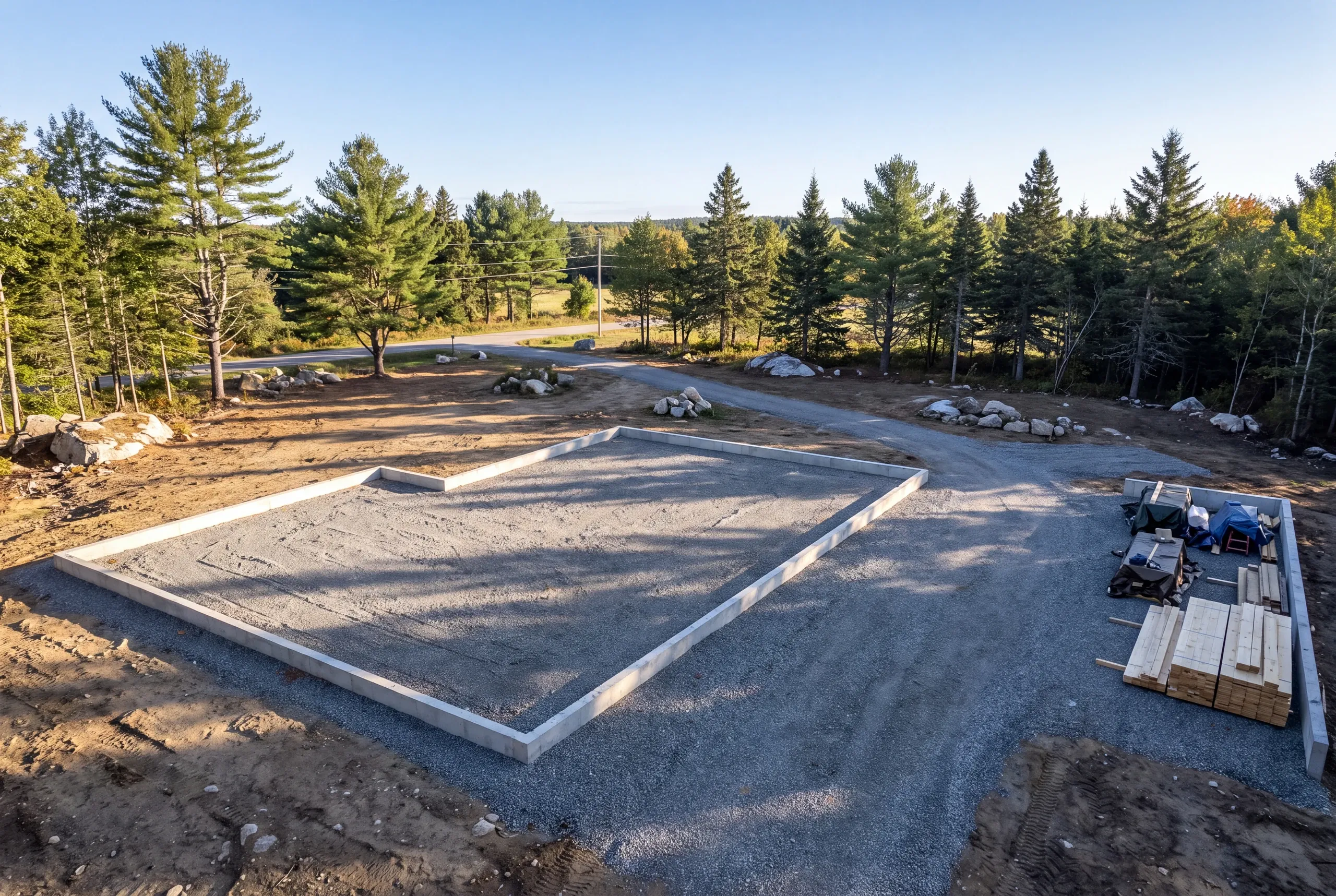 Builder and homeowners staking a house site on acreage in Sidney, Maine