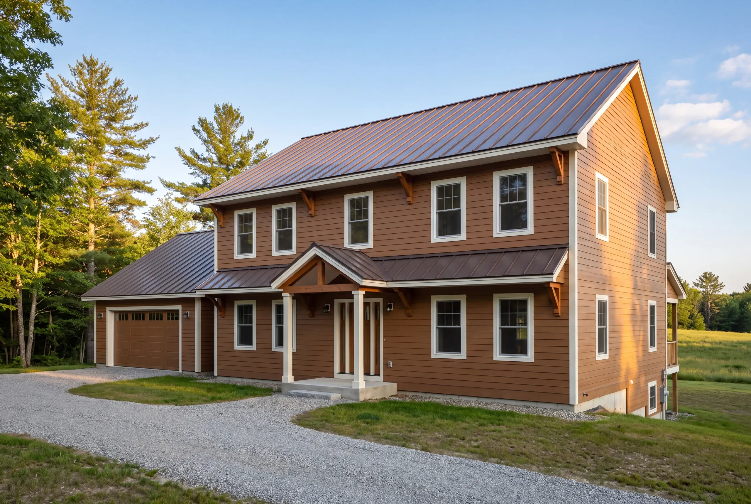 New country home with attached garage and deep eaves finished in Vassalboro