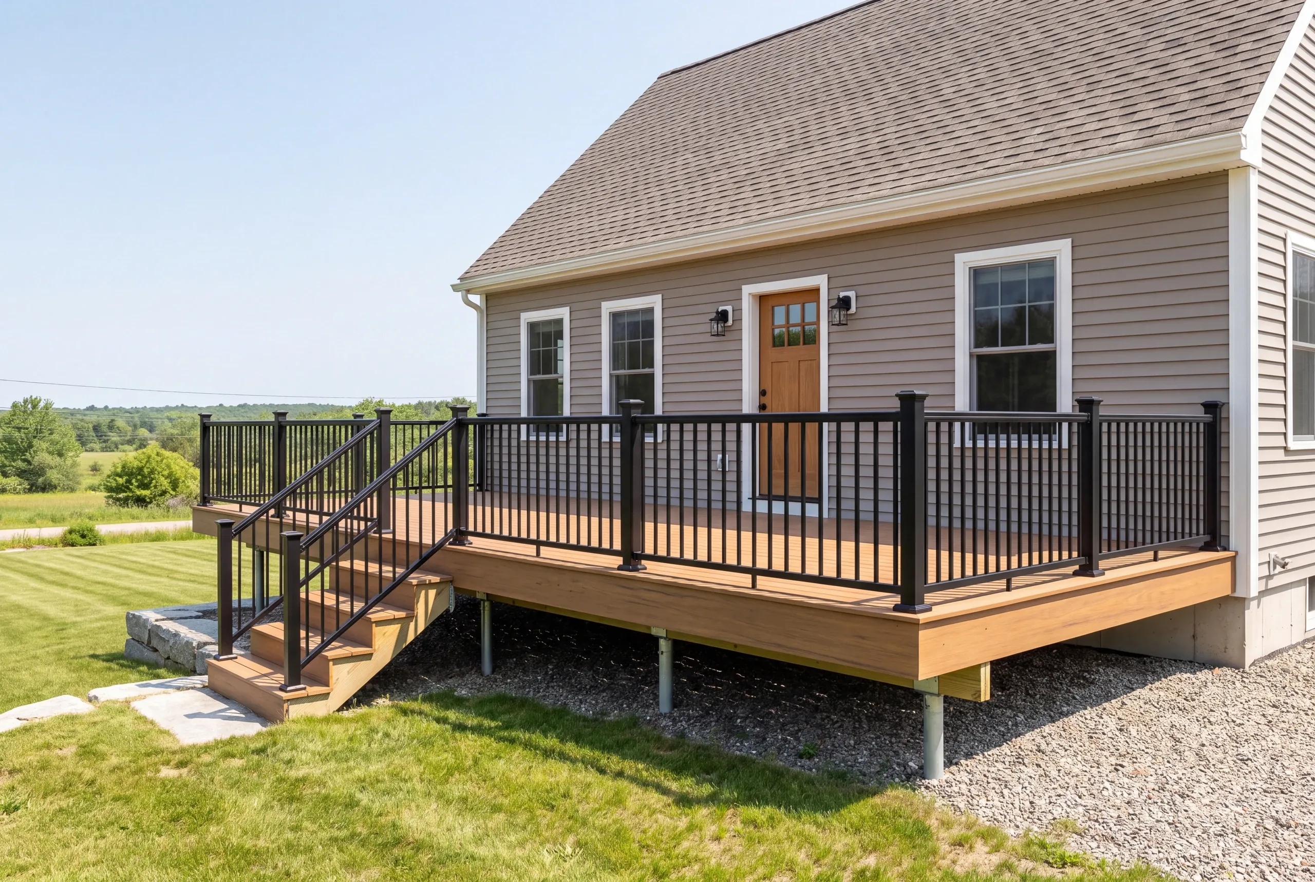 Composite deck with trimmed rim showing no exposed end grain in Augusta