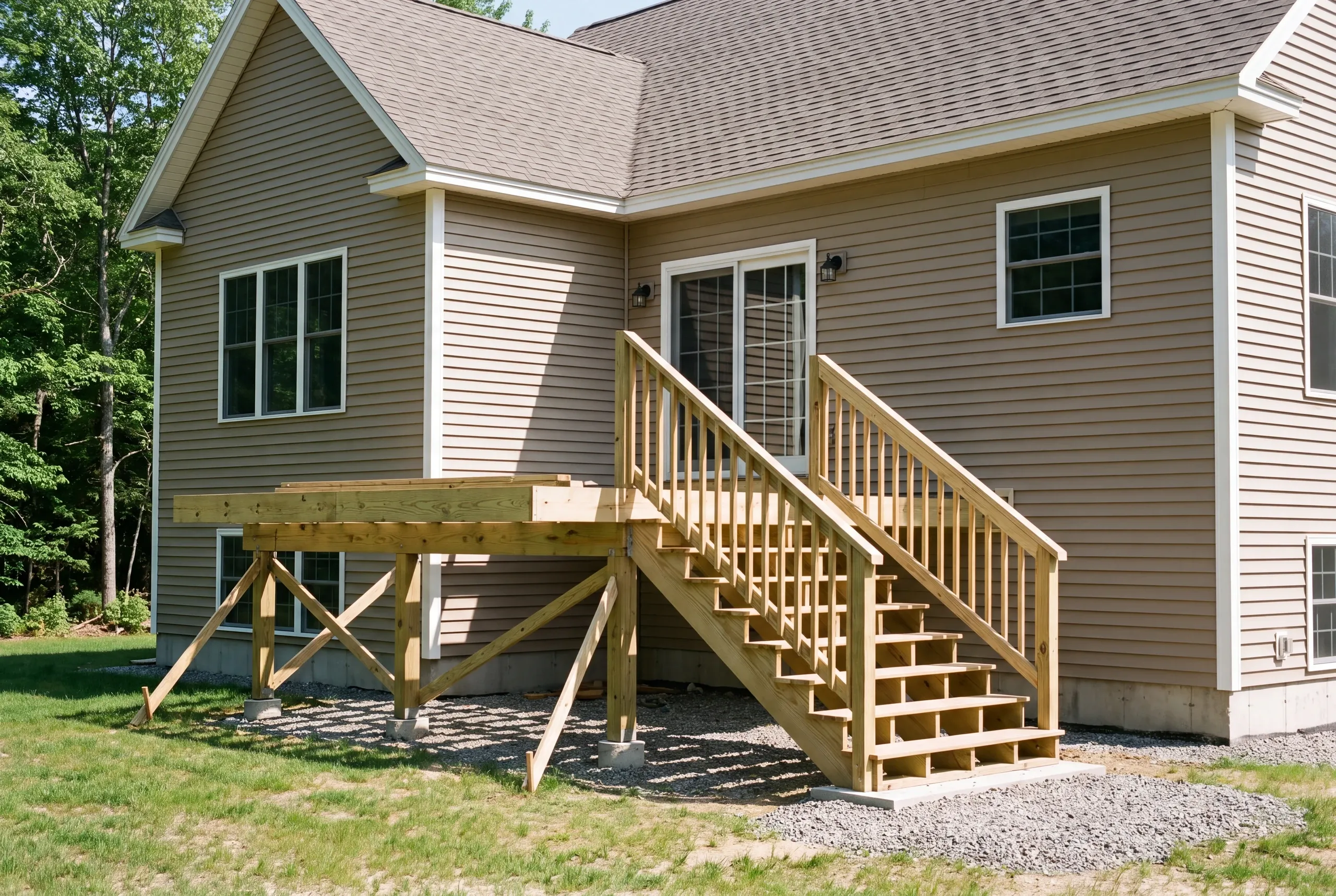 Stair run and landing on a raised Gardiner deck