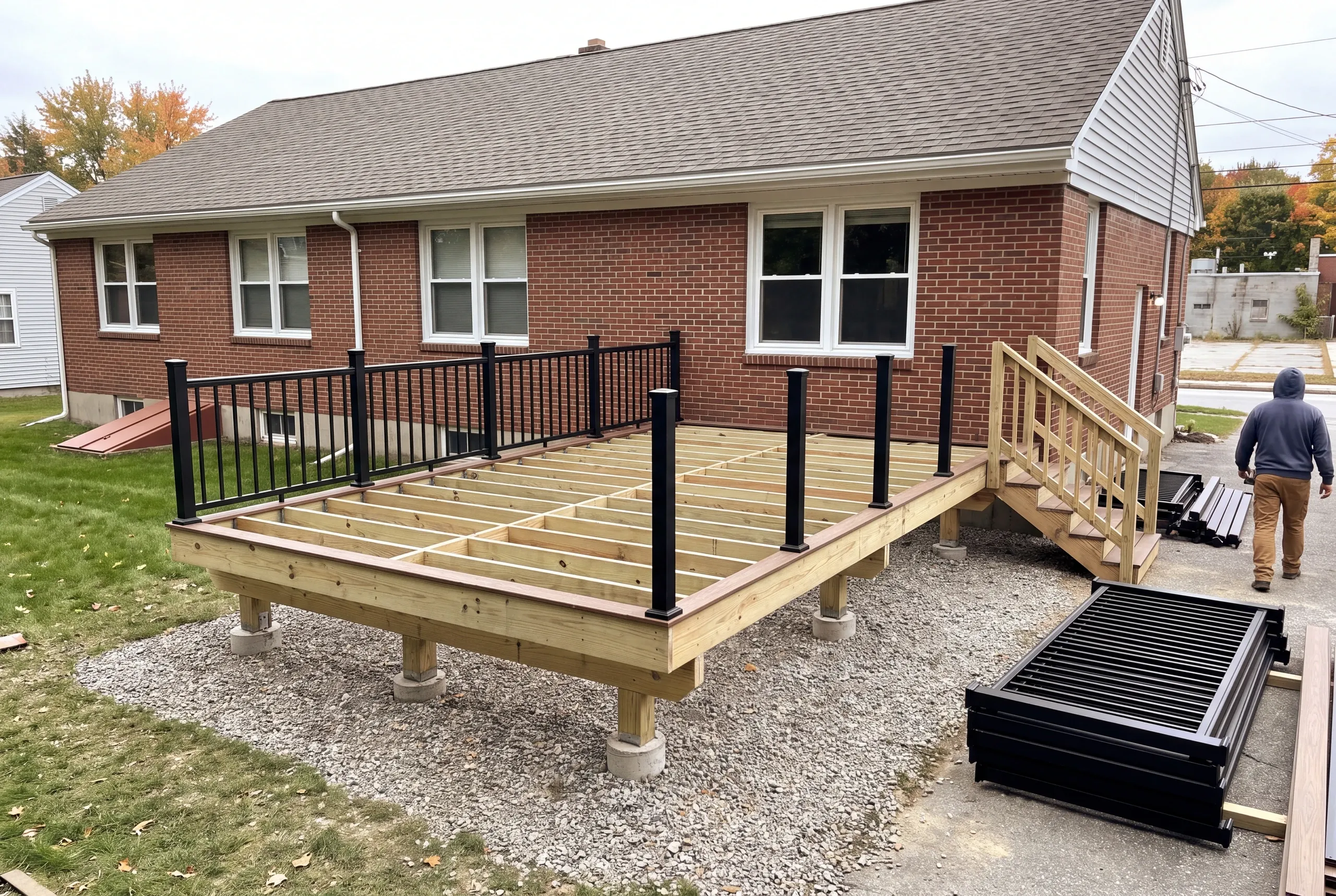 Aluminum railing on a raised rear deck near Bates College in Lewiston