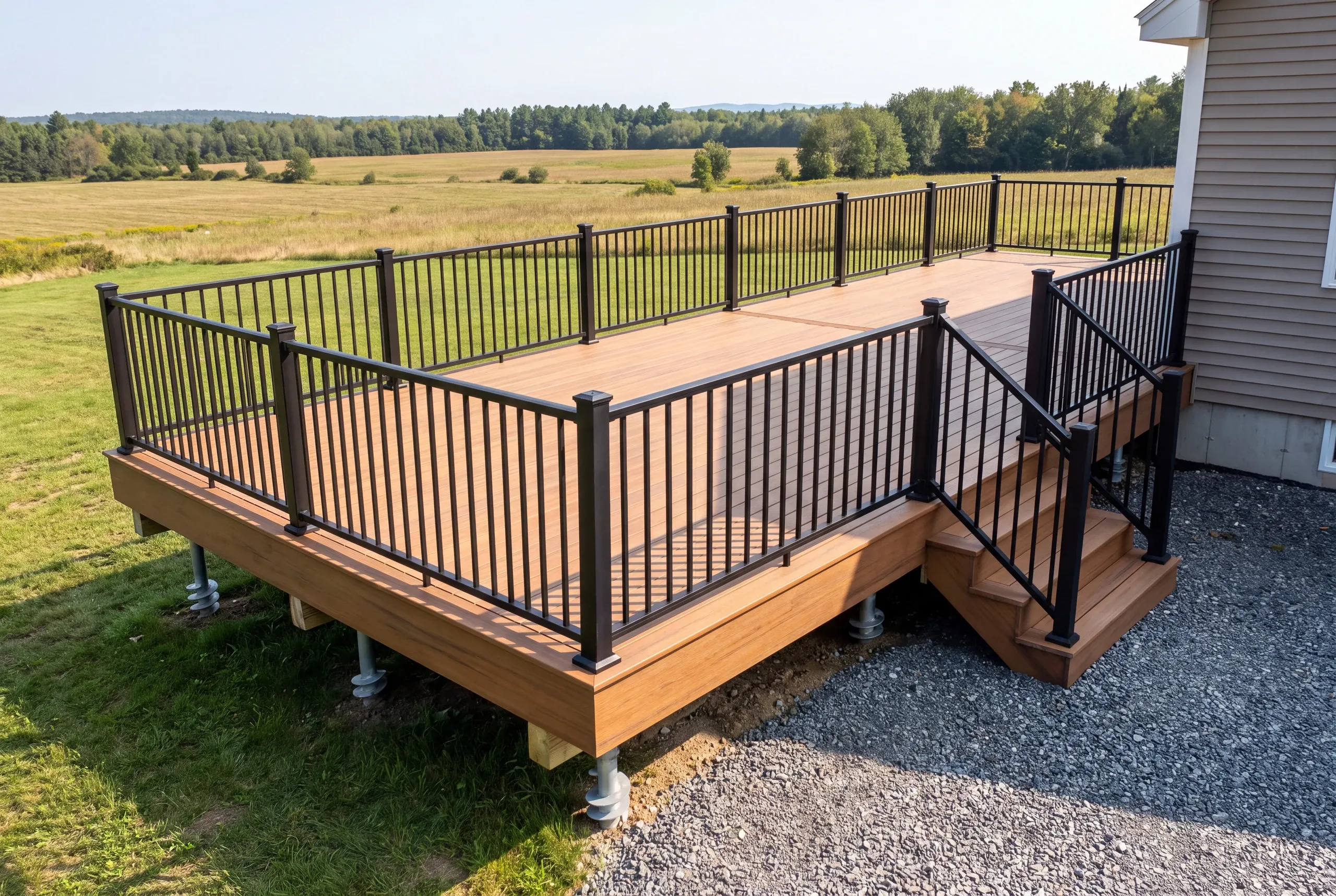 Pressure-treated deck frame squared up on a Sidney farm parcel