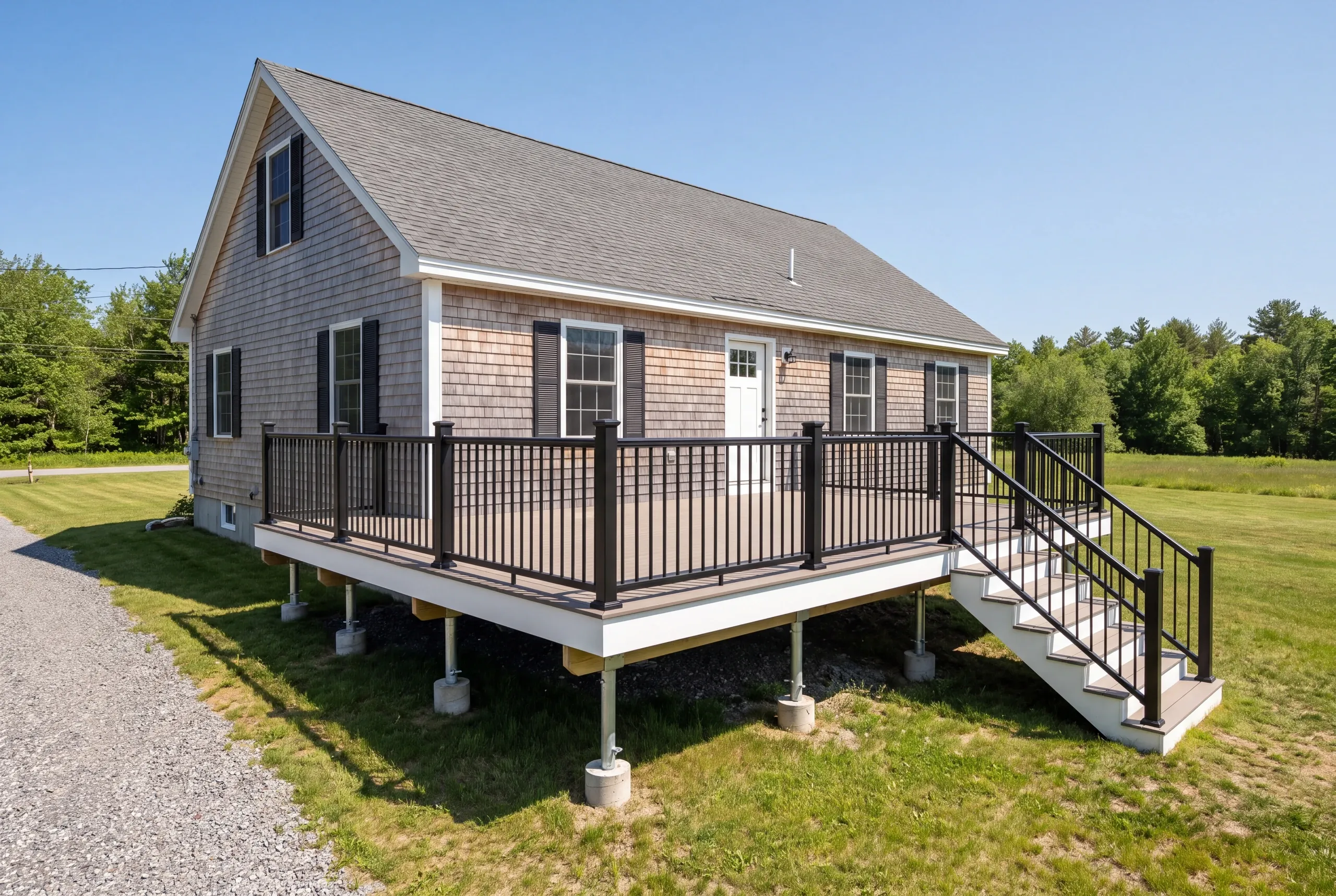 Finished composite deck with wrapped rim on a Sidney, Maine property
