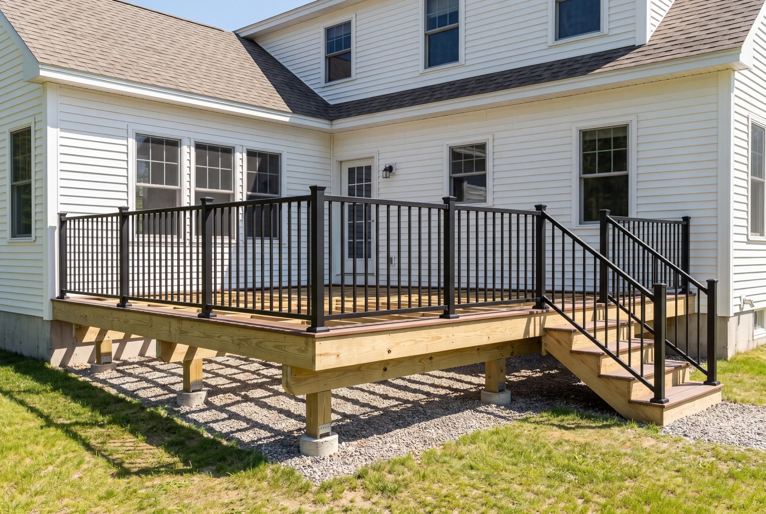 Aluminum railing on a Vassalboro deck overlooking Webber Pond