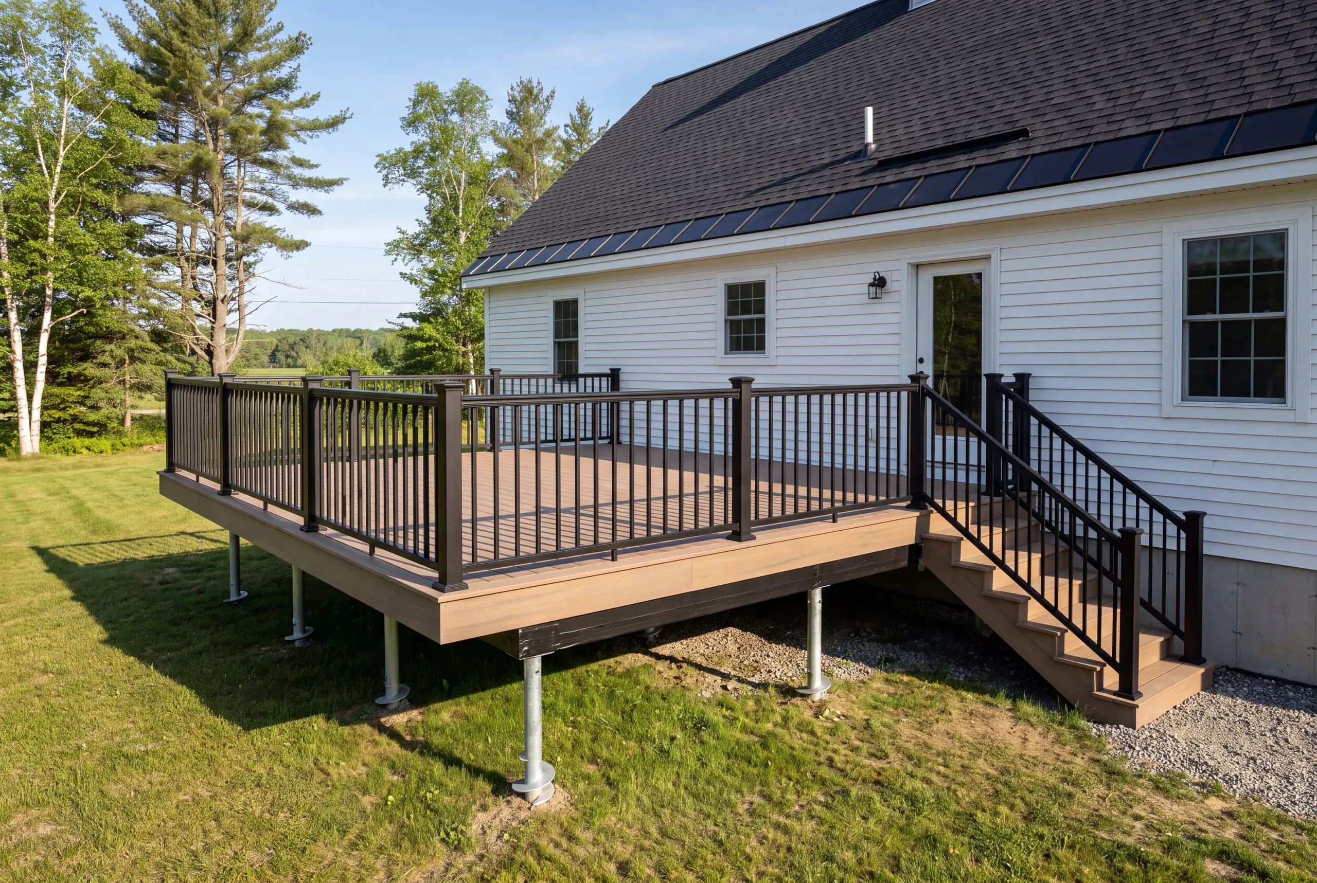 Joists at sixteen inches on center on a Windsor, Maine deck frame