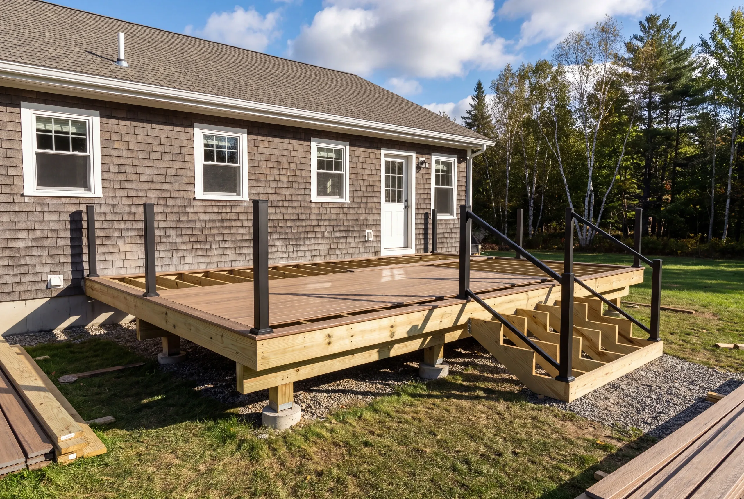 Finished deck with aluminum railing and stairs at a Winslow home