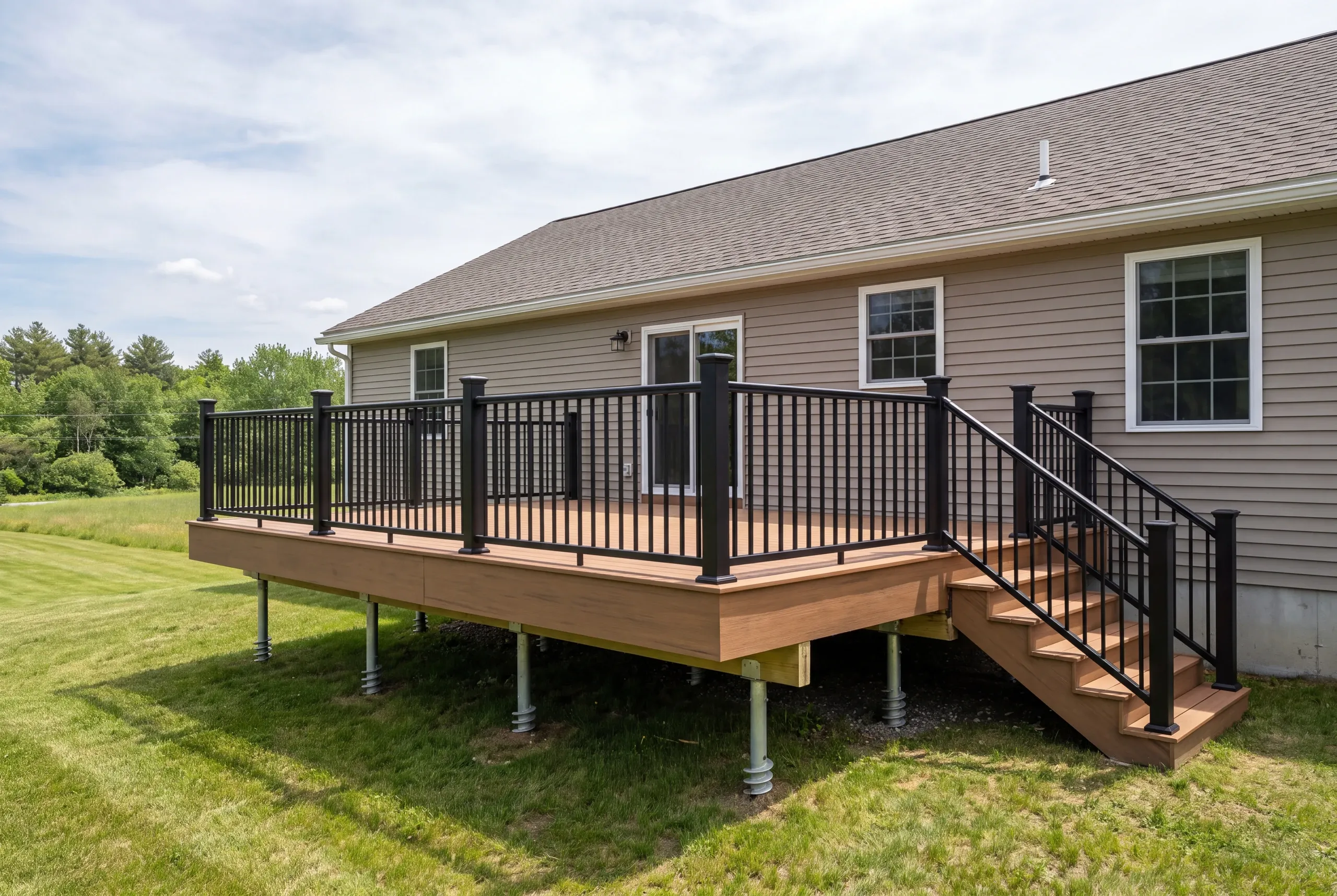 Composite deck with trimmed rim and no exposed end grain in Winslow