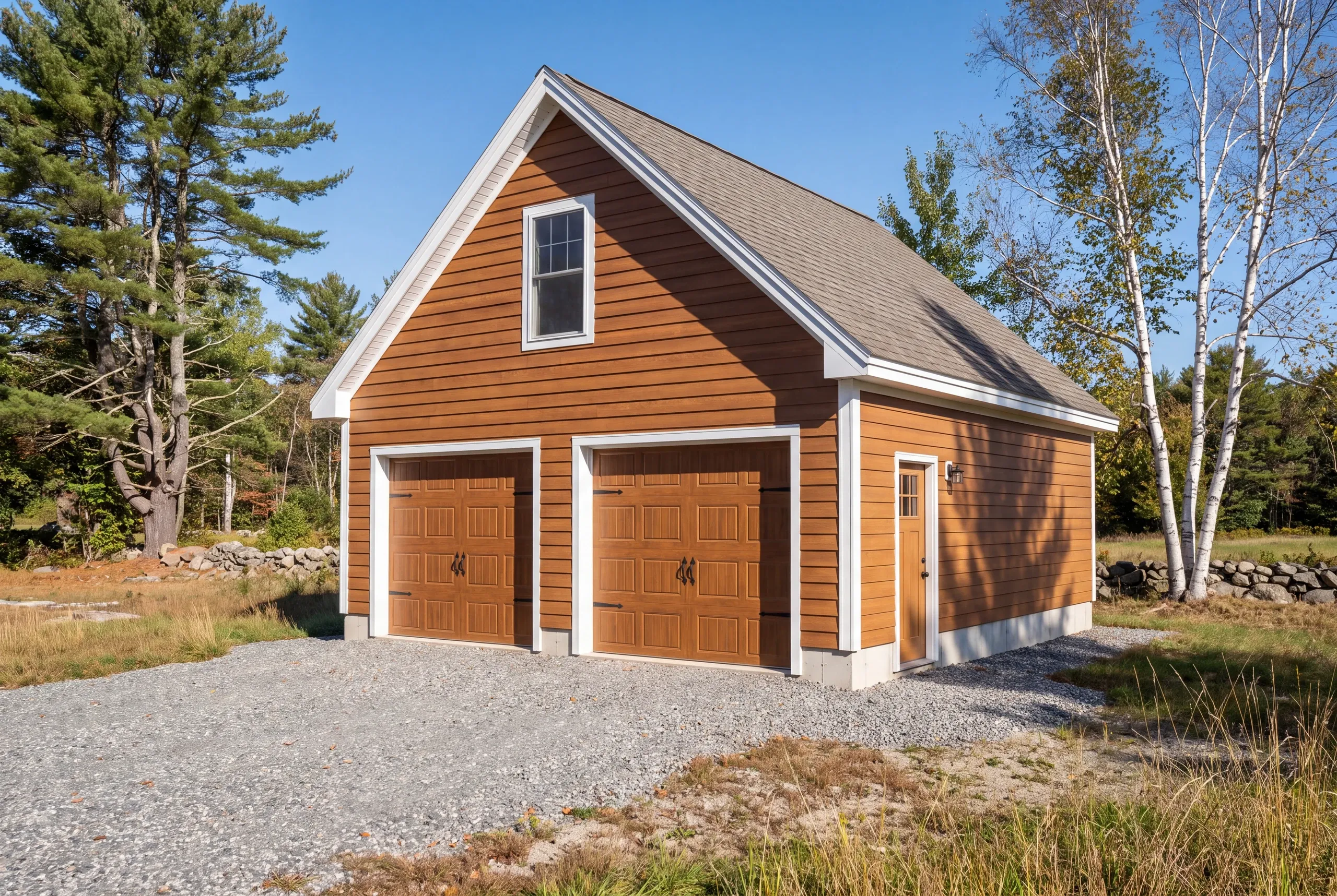 Finished detached garage near the Sheepscot River in Alna with gravel to the door