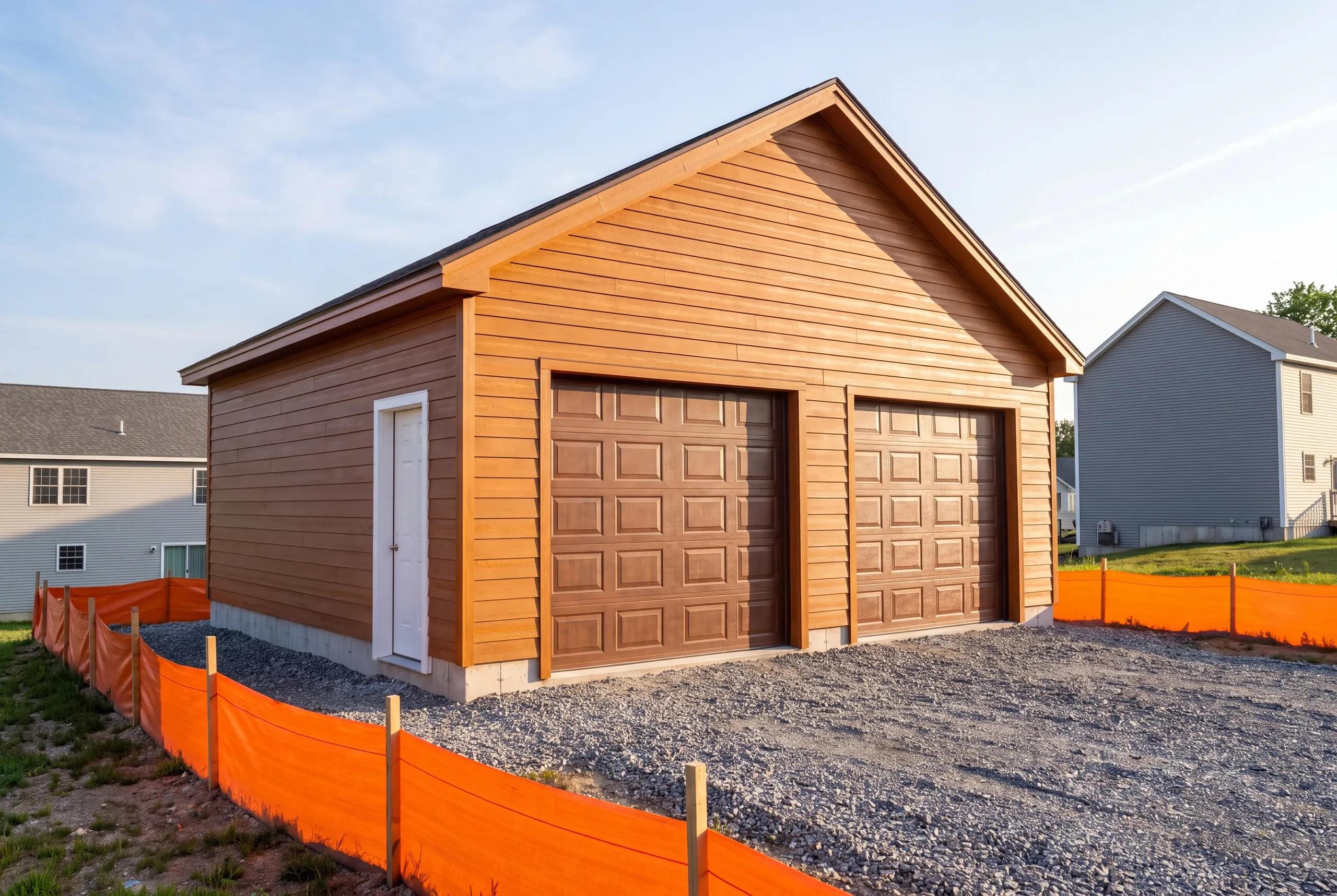 Silt fence installed for stormwater control on an Auburn garage site